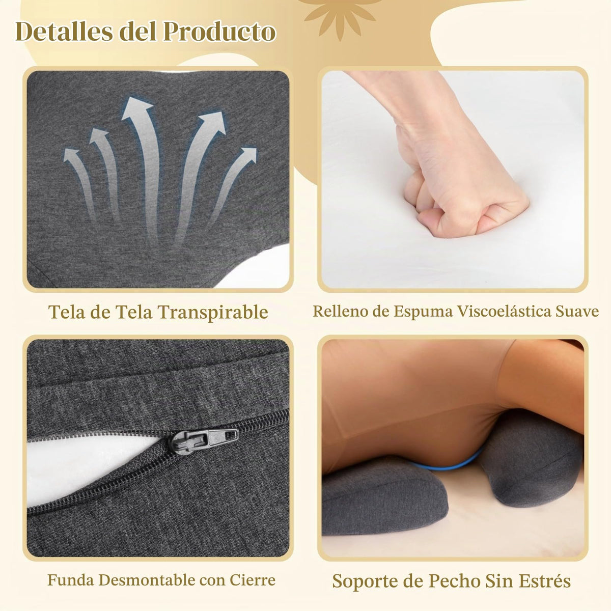 Almohada de Masaje Felistory Gris Ergonómica para Cabeza y Pecho en Spa y Hogar