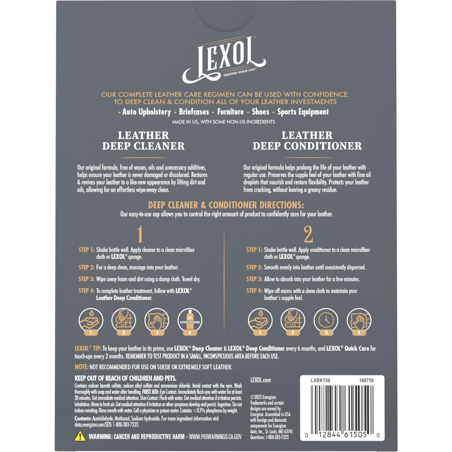 Lexol All Kit Limpiador y acondicionador de Piel para Asientos de Coche e Interiores, camillas y Muebles, Zapatos y Botas, Guantes de béisbol y sillas de Caballo, Dos Botellas de 16.9 onzas y Dos