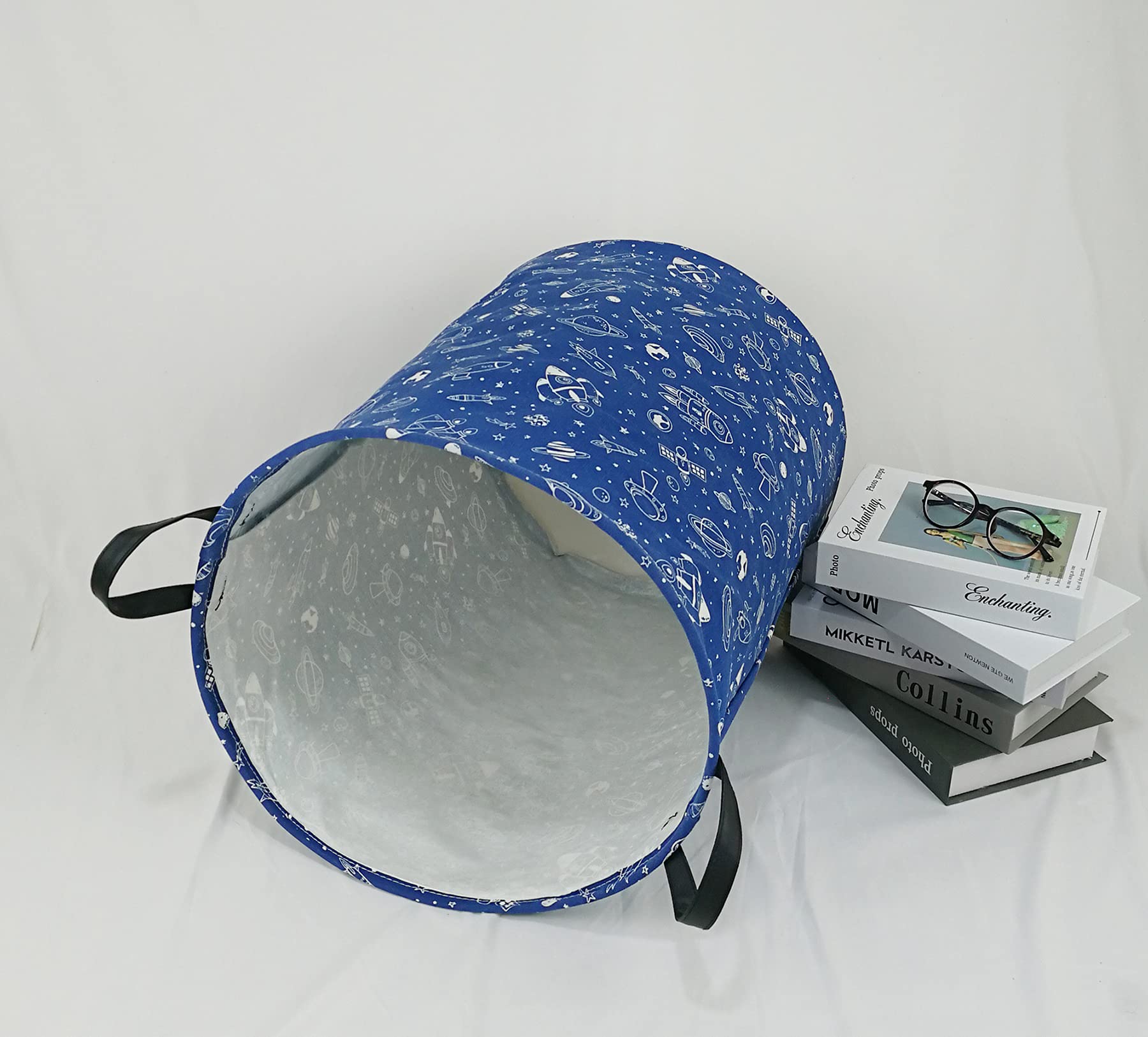 KUNRO - Cesta de almacenamiento redonda de gran tamaño, con revestimiento impermeable, organizadora, para guardería, ropa y juguetes