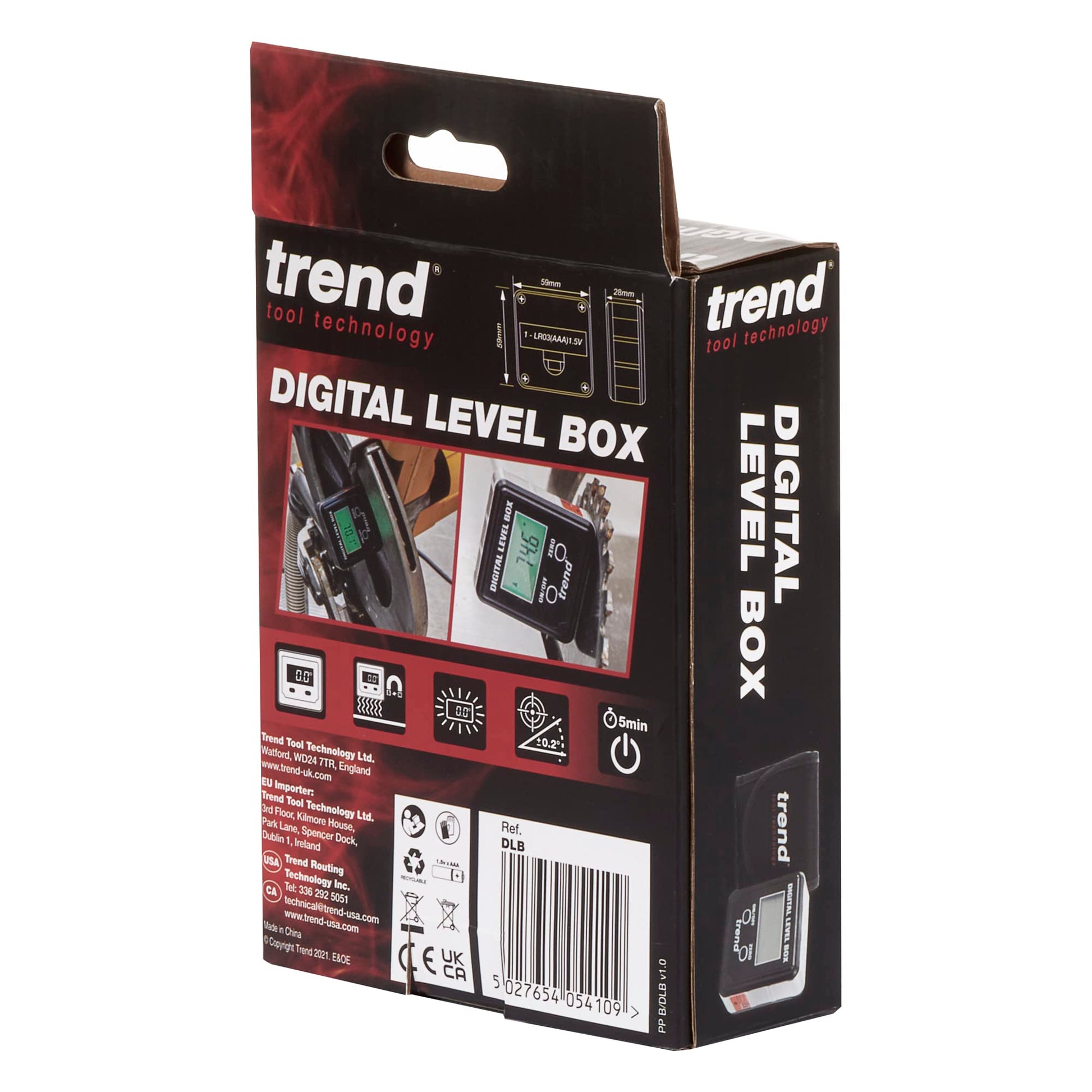 Caja Digital de Nivel y Buscador de Ángulo Trend Negro con Base Magnética y LCD para Carpintería y Ajuste Preciso de Sierra de Mesa e Inglete