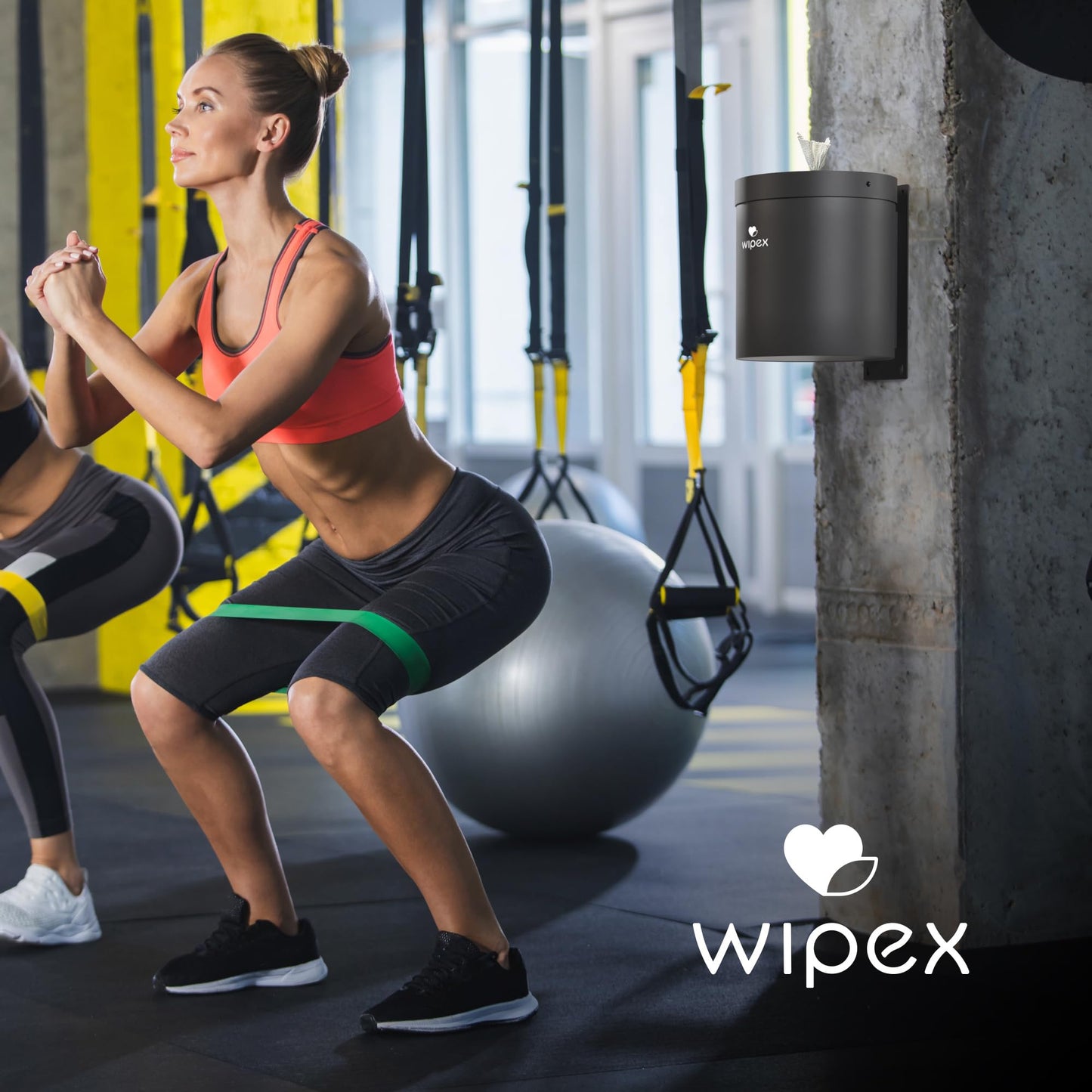 Wipex - Dispensador de pared para toallitas húmedas negras: acero duradero y puerto de silicona premium, dispensador de pared fácil de montar para toallitas de gimnasio, se adapta a rollos de repuesto