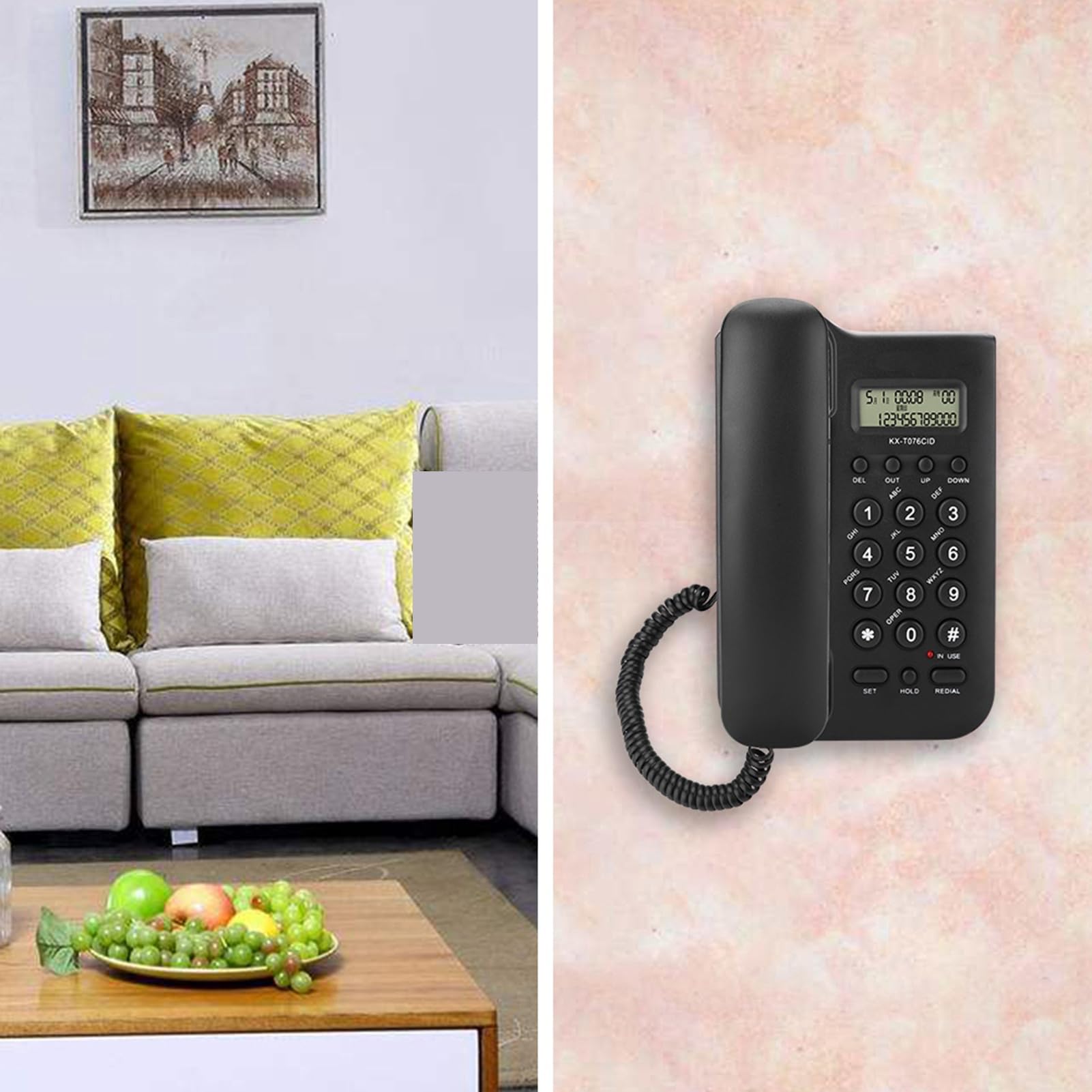 Ciglow Teléfono, FSK/DTMF Dual, Teléfono Lindline de Escritorio con Pantalla de Identificación de Llamadas para la Oficina en el Hogar Fácil de Instalar(Negro)