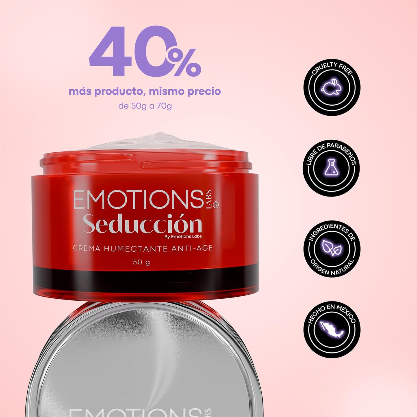 Emotions Labs | Crema Facial en Gel Antiarrugas | Hidratante con Ácido Hialurónico, Niacinamida, Escualeno y Extracto de Sauce Gatillo | Para Piel con Líneas de Expresión | Uso Día y Noche | Contenido 70g