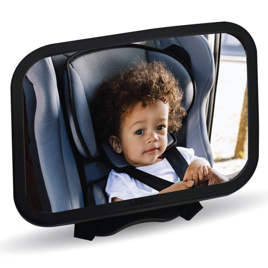 Lulyboo Espejo de bebé grande para coche con rotación de 360°, espejo de asiento trasero ajustable, color negro