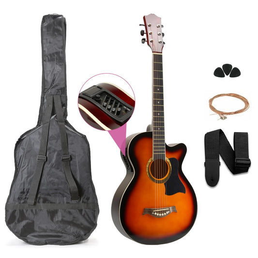 FEMMTO Guitarra Electroacústica con Bolso + Cinta + Púas + Cuerdas extras (Naranja)