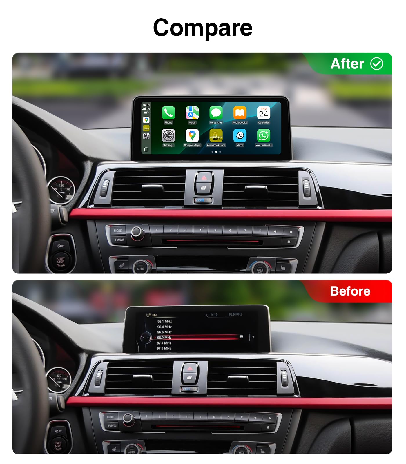 Carplay estéreo de coche Linux de 10.2 pulgadas para BMW 3 Series F30 F31 4 Series F32 F36 (2013-2016) Sistema NBT solamente, arranque rápido, inalámbrico CarPlay Android Auto Radio, pantalla táctil