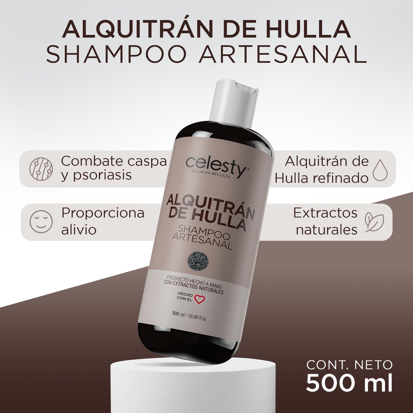 CELESTY | Shampoo sin Sulfatos y Parabenos - Shampoo Alquitrán | Alivio para Dermatitis Seborréica y Psoriasis - Ideal para el Cuidado del Cabello Limpio y Saludable | 500ml