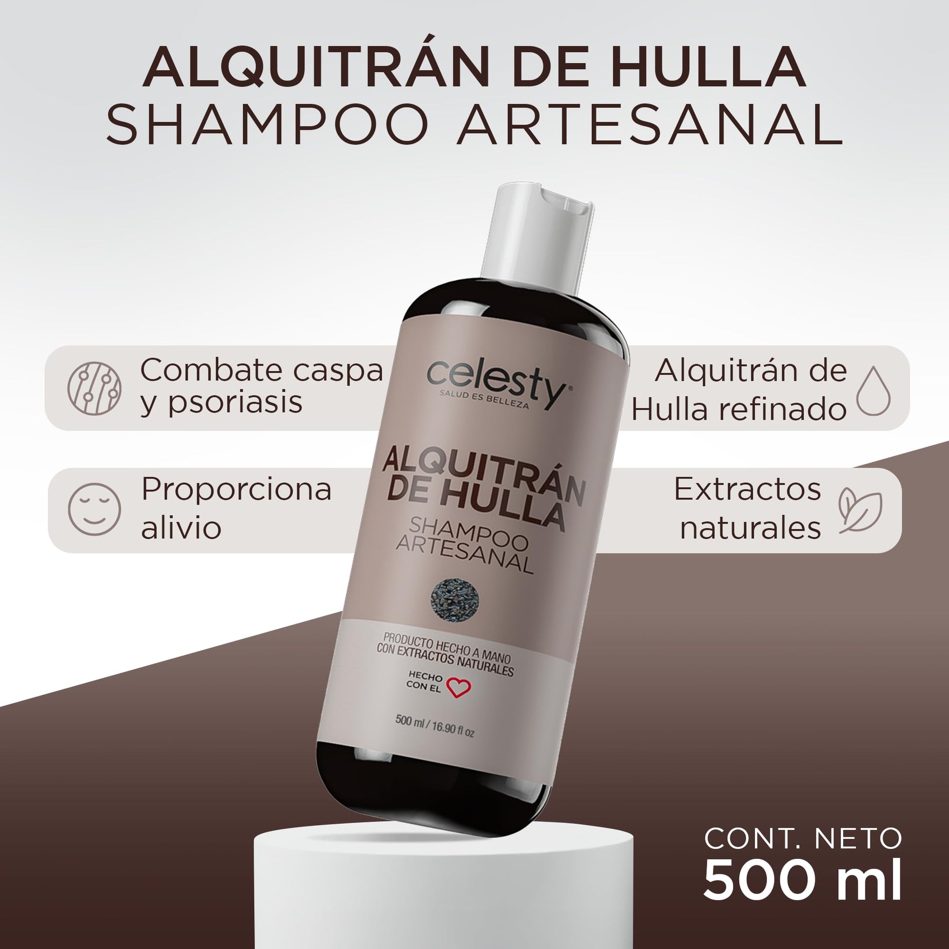 CELESTY | Shampoo sin Sulfatos y Parabenos - Shampoo Alquitrán | Alivio para Dermatitis Seborréica y Psoriasis - Ideal para el Cuidado del Cabello Limpio y Saludable | 500ml