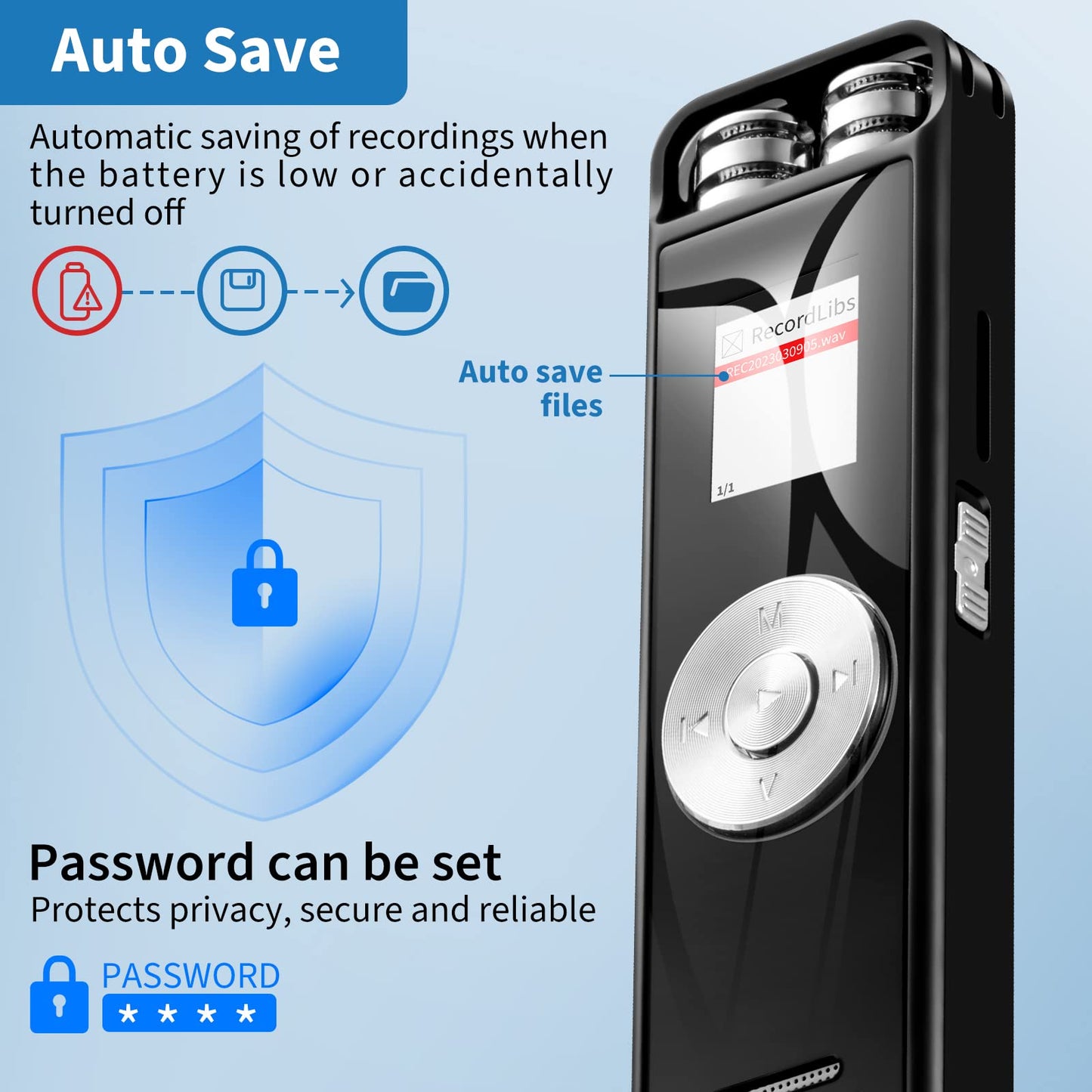 Grabadora de Voz, Grabadora Recargable Portátil con Memoria Interna de 8GB, Reproductor de MP3 con Función Altavoz, Grabadora de Voz Digital Inteligente para Reuniones, Entrevistas, Admite hasta 128GB