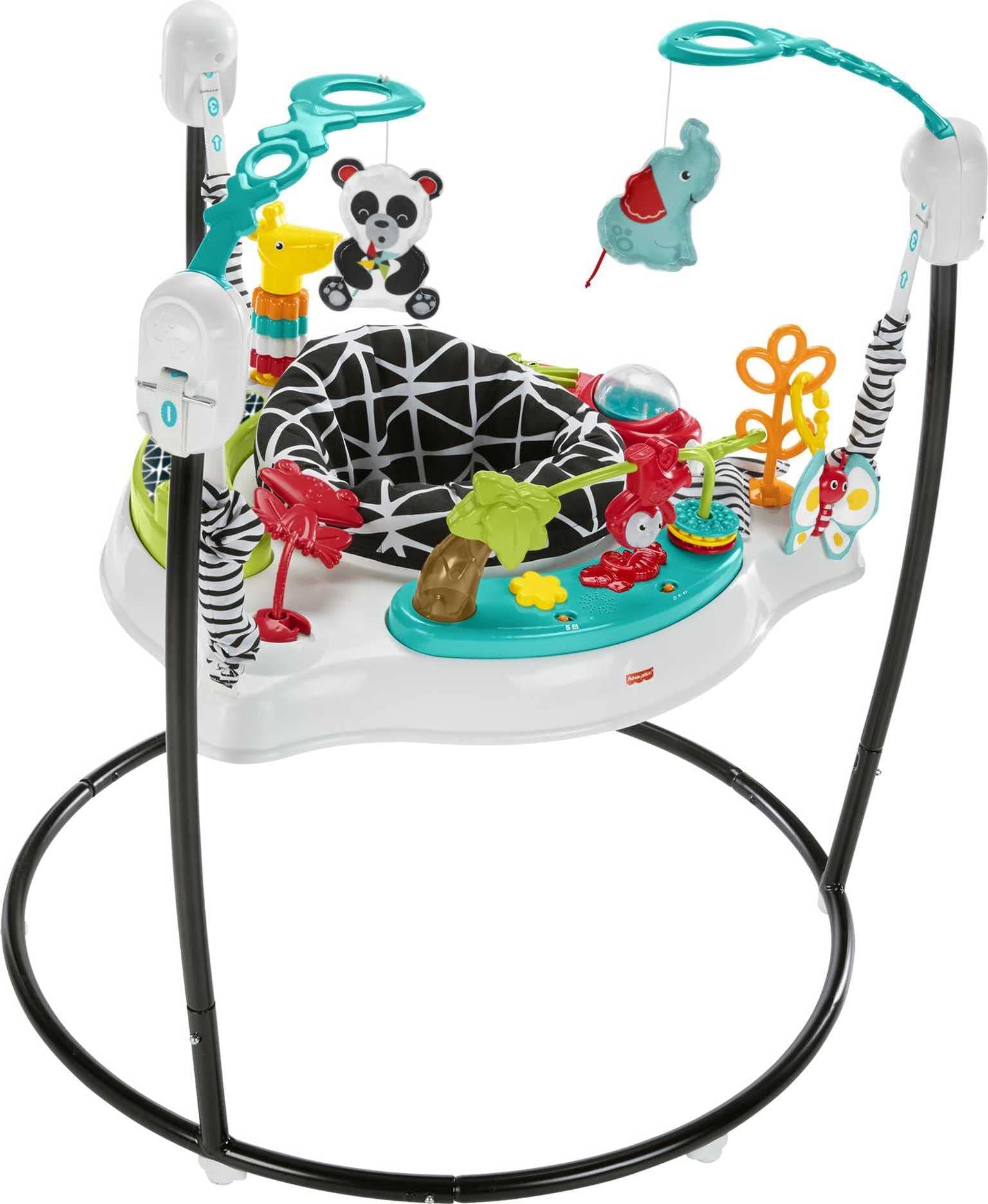 Fisher-Price Baby Bouncer - Centro de actividades musicales de pétalos rosados con luces y juguetes de desarrollo