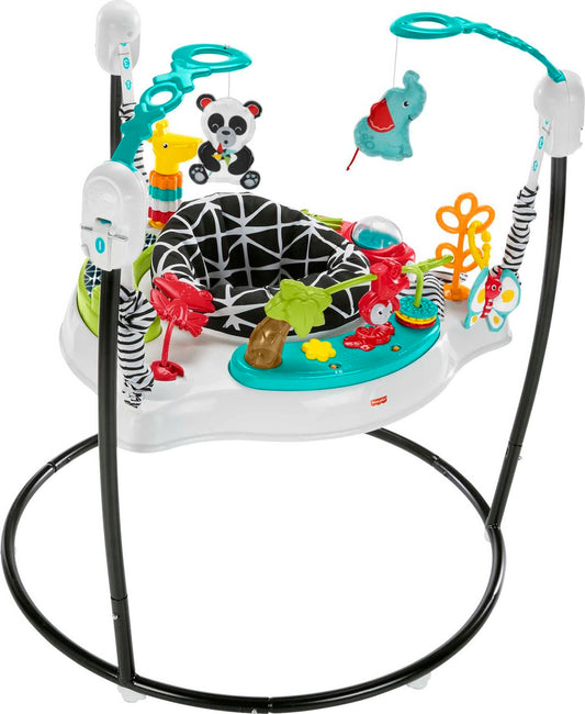Fisher-Price Baby Bouncer - Centro de actividades musicales de pétalos rosados con luces y juguetes de desarrollo