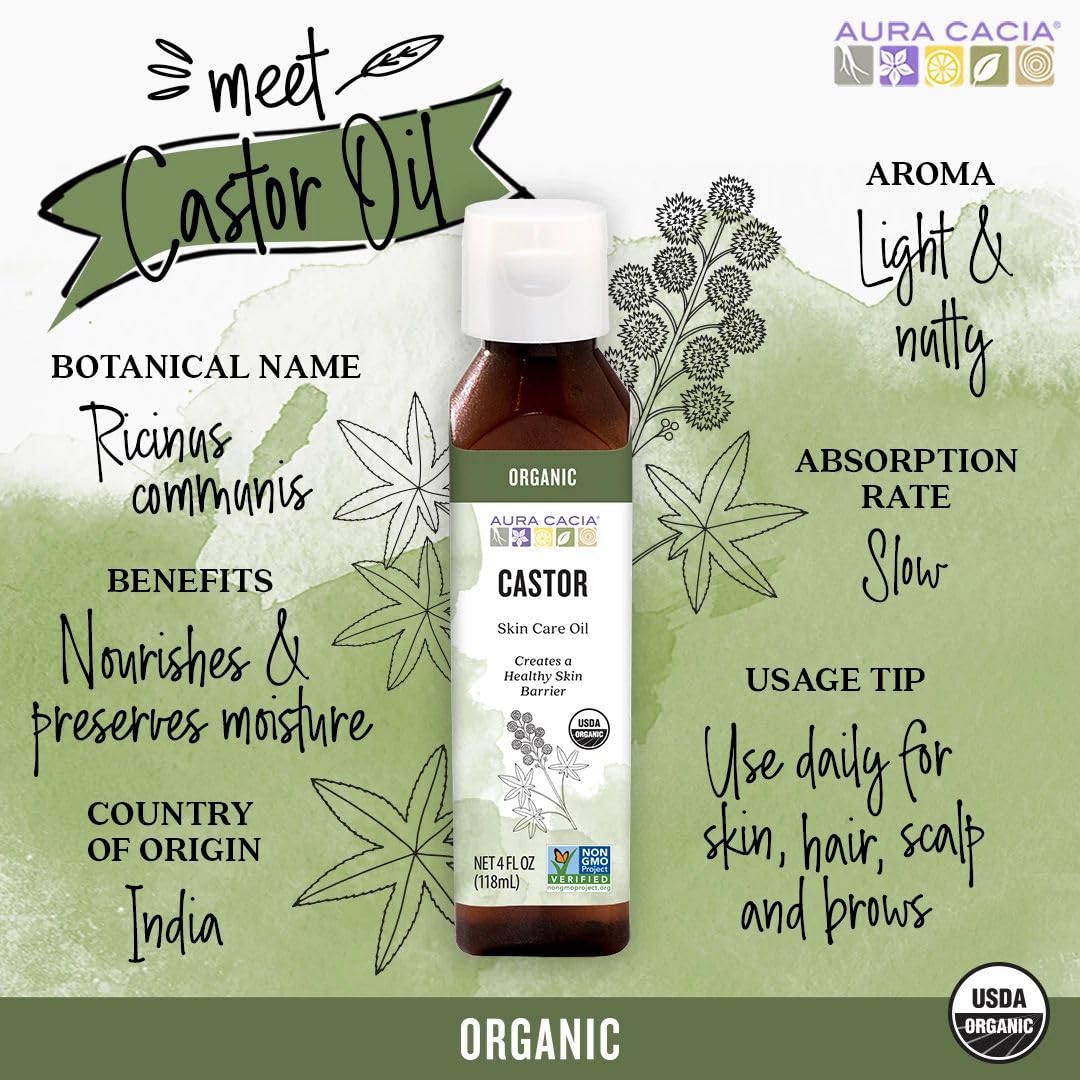 Aura Cacia Organic Skin Care Oil, Castor, 4 Fluid Ounce
