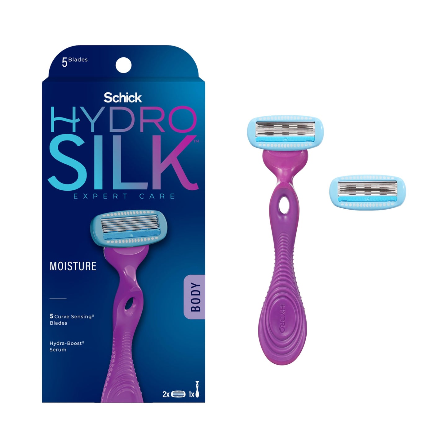 Schick Hydro Silk Razor for Women, Includes 1 Razor Handle and 2 Moisturizing Razor Blade Refills