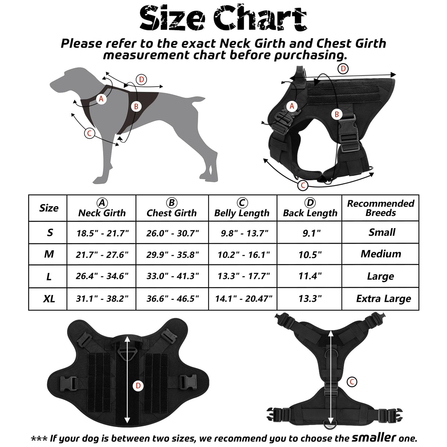 Chaleco Táctico Rabbitgoo Negro XL con Asa y Hebillas de Metal para Perro de Trabajo Militar