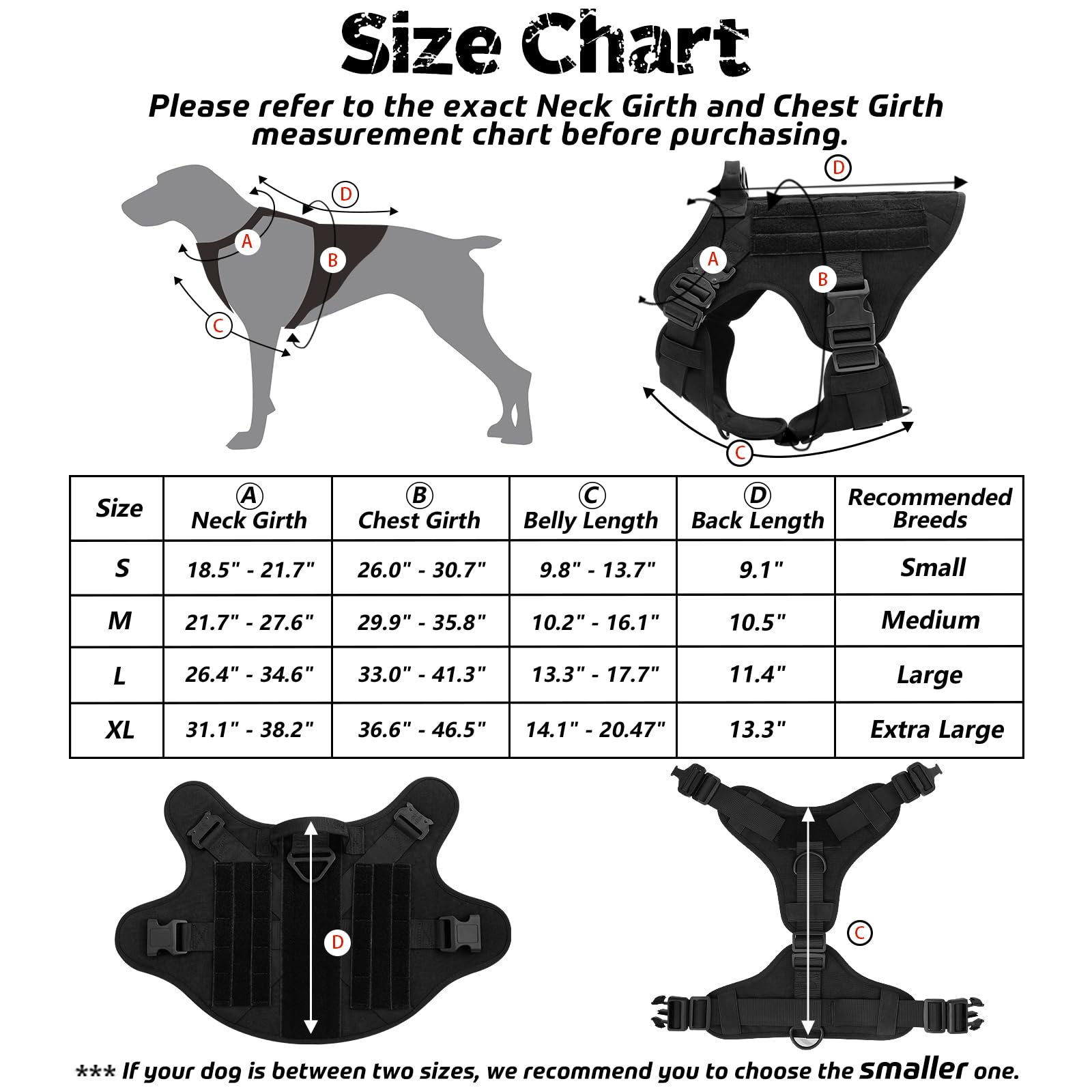Chaleco Táctico Rabbitgoo Negro XL con Asa y Hebillas de Metal para Perro de Trabajo Militar