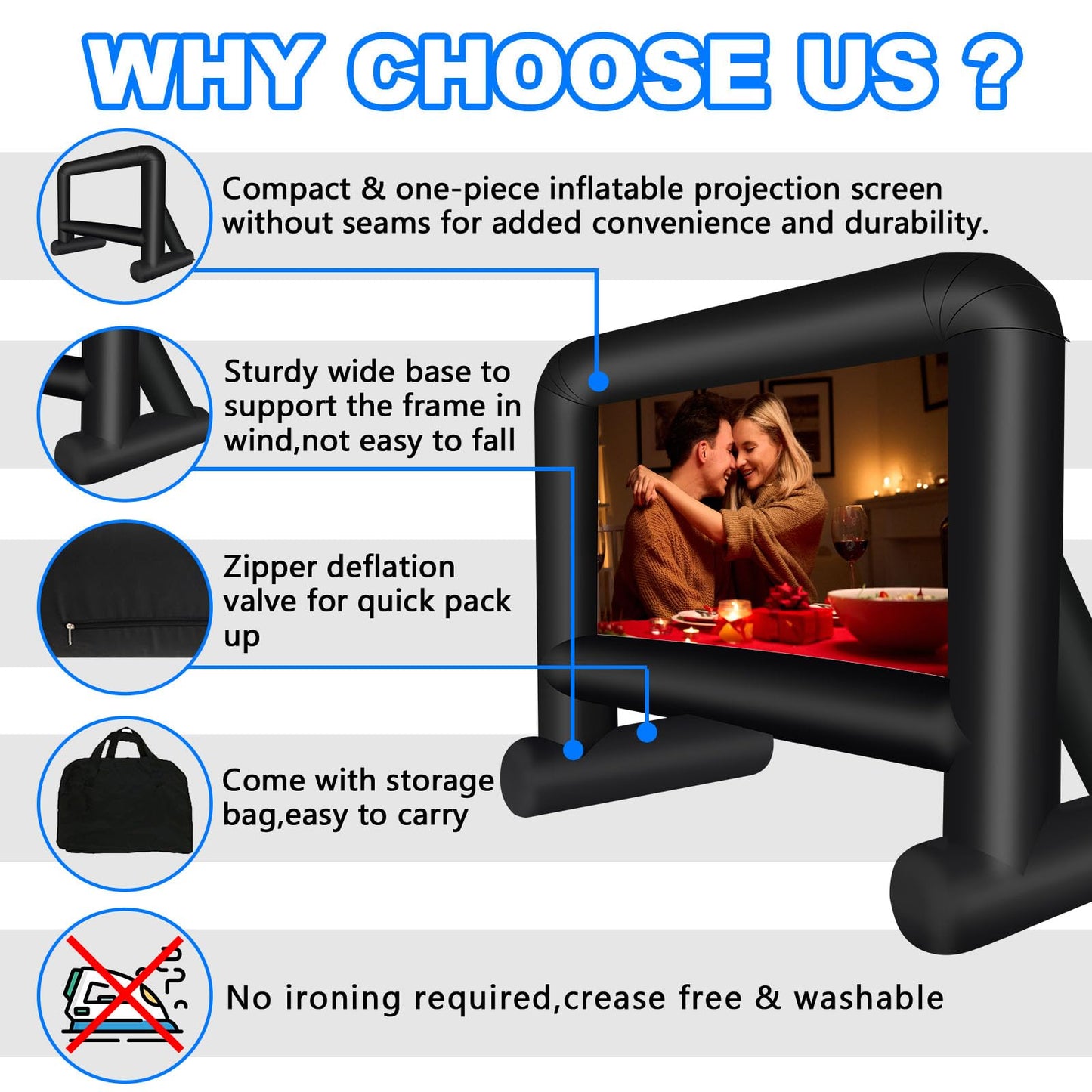 GZKYYLEGS Pantalla de película Inflable de 16 pies al Aire Libre, Pantalla de proyección con soplador de Aire, Amarre y Bolsa de Almacenamiento – Mega Pantalla para Noche de Cine en el Patio