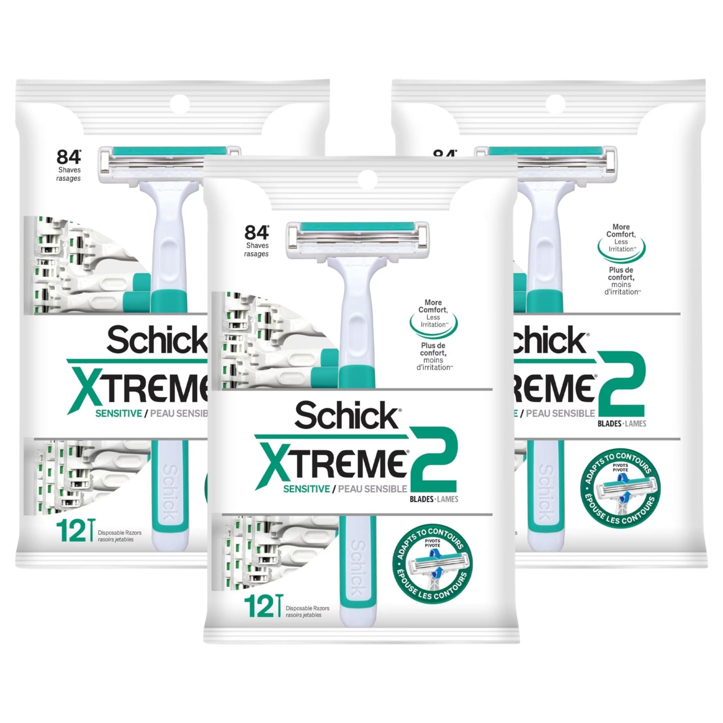 Schick ST2 Disposable Razor, Sensitive for Men, 12-Count Packages (Pack of 3)