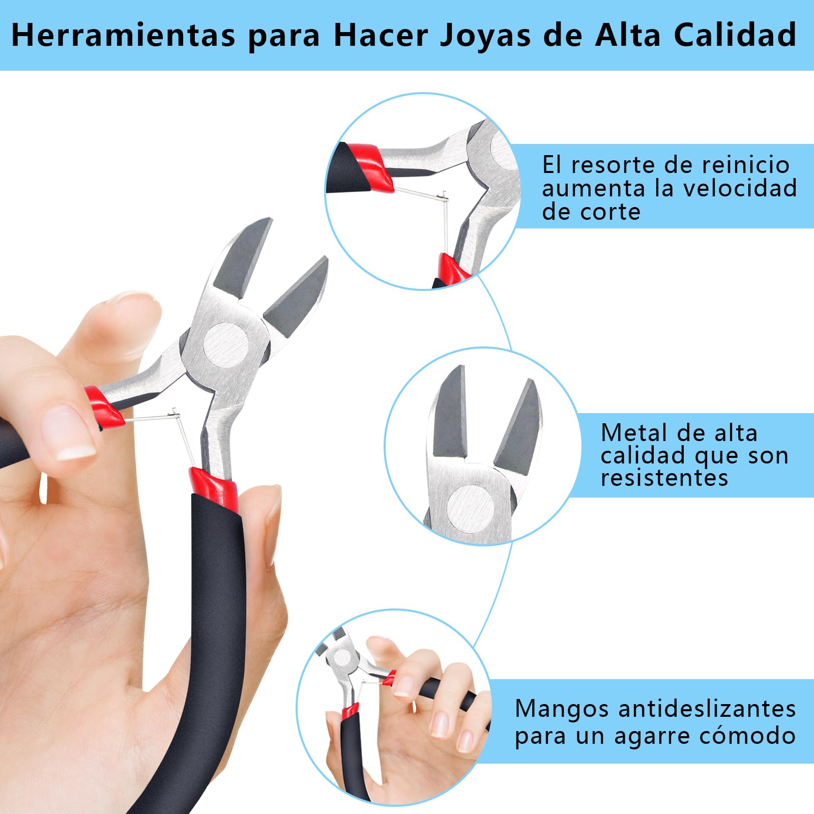 Juego de 8 Alicates para Hacer Joyas, Kit de Pinzas para Bisuteria Punta Corte Engarce Plana, Herramientas de Fabricación