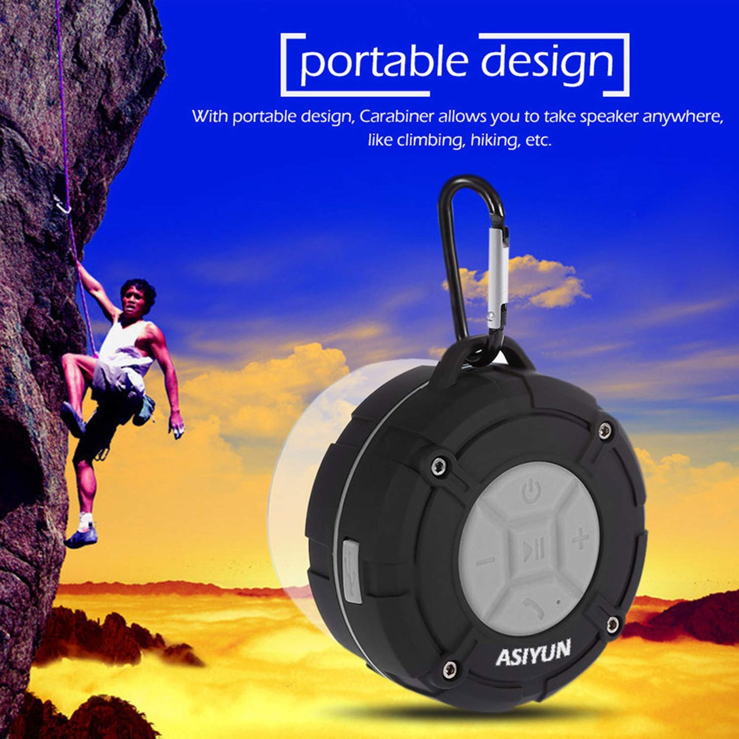 ASIYUN Shower Speaker, IPX7 Waterproof Bluetooth Speaker, Loud HD Sound, Portable Wireless Speaker with Suction Cup & Sturdy Hook, Built-in Mic, for Shower, Pool, Beach, Outdoor(Gray)