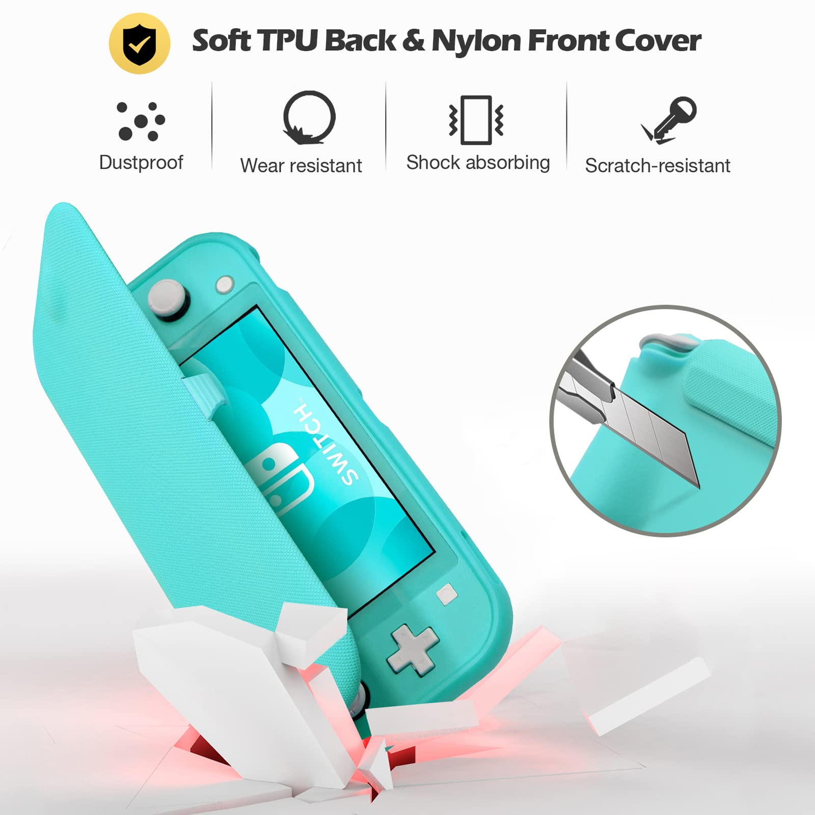 Funda ProCase Turquesa con Micas Vidrio Templado Desmontable para Switch Lite 2019