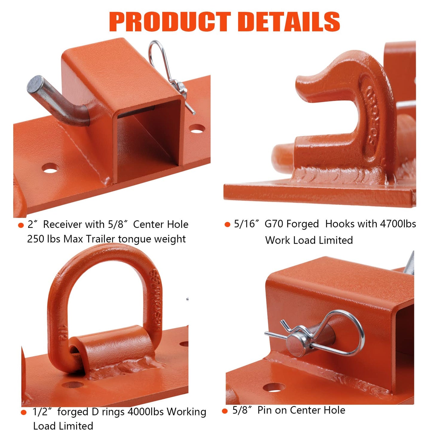 ONECHOI - Ganchos para cubeta de tractor con pernos de 2 pulgadas, ganchos de agarre de grado G70, anillos en D forjados, pernos de gancho de remolque para cubos universales de tractor (tornillo