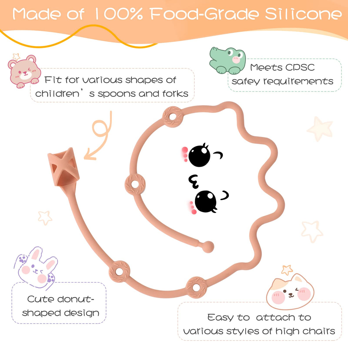 Cucharas para autoalimentación de bebé, SMAutoLife, para niños de 6 meses, juego de utensilios para niños pequeños con correa de silicona de grado alimenticio para mantener el tenedor y la cuchara