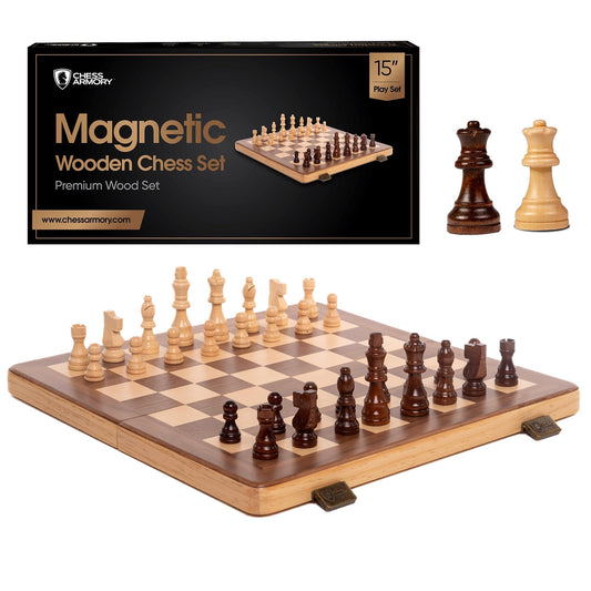 Juego de Ajedrez de Madera Magnético de 15 Pulgadas con Piezas Staunton Plegable de Viaje con Reinas Extra y Almacenamiento para Adultos y Niños