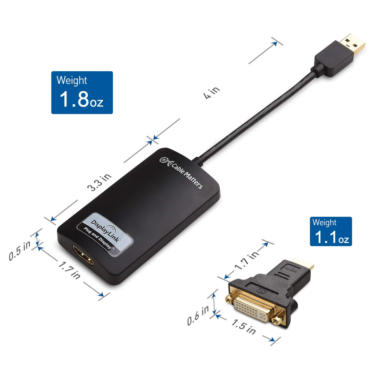 Adaptador USB 3.0 a HDMI Cable Matters Negro SuperSpeed para Windows hasta 1440p