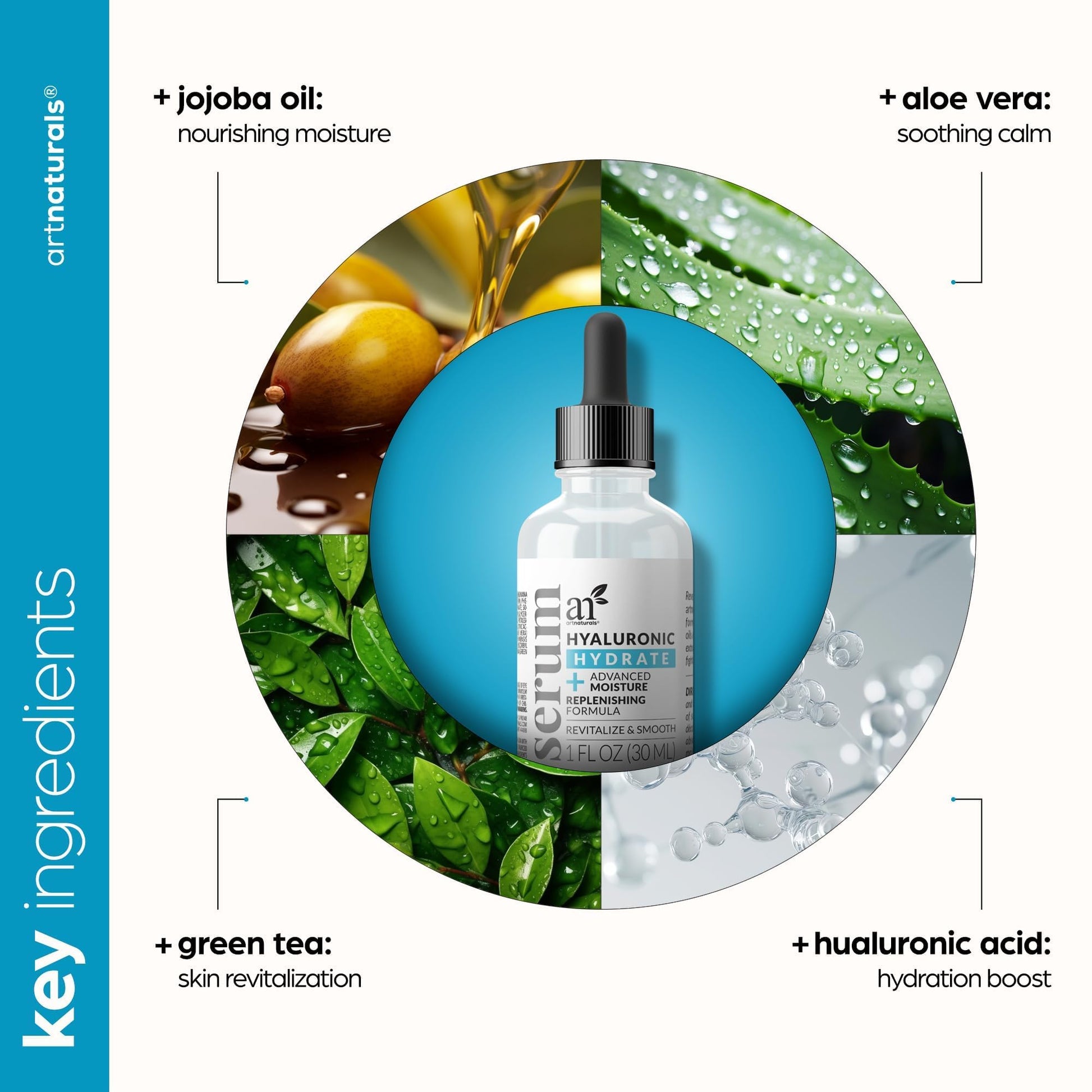 ArtNaturals Hyaluronic Acid Serum Best Anti Aging Skin Care Product for Face Clinical Strength With Vitamin C Serum, Vitamin E and Green Tea -Reduces Wrinkles for Youthful and Radiant Skin, 1 oz.