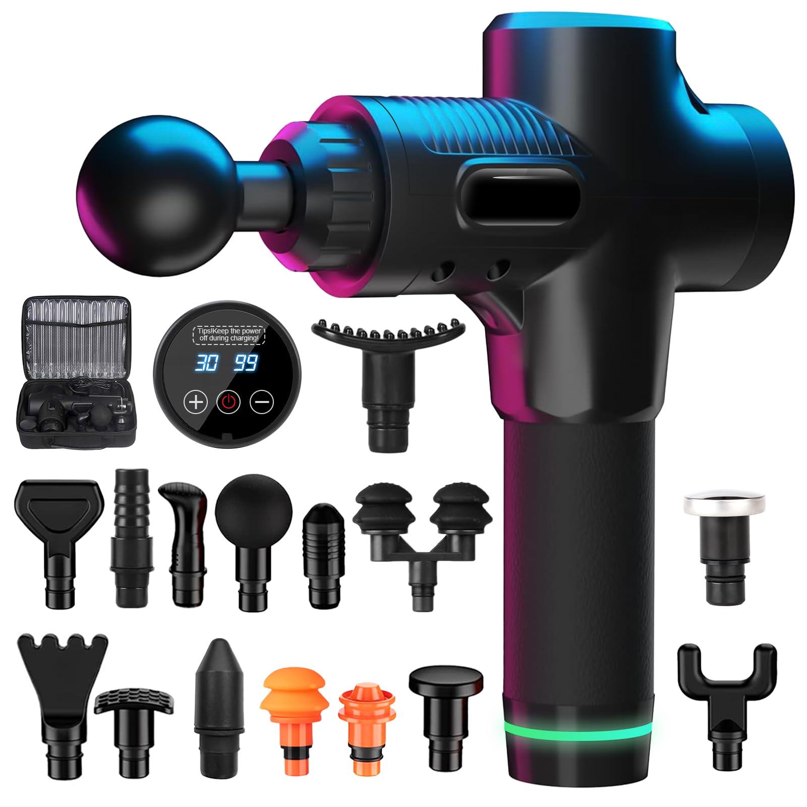 Pistola de Masaje Muscular,4500mAh Pistola Masajeadora,14 Cabezales y 30 Velocidades Ajustables,Masaje Eléctrico de Mano,Masajeador Muscular de Tejido Profundo,Masajeador de Espalda para Hombro,Cuello