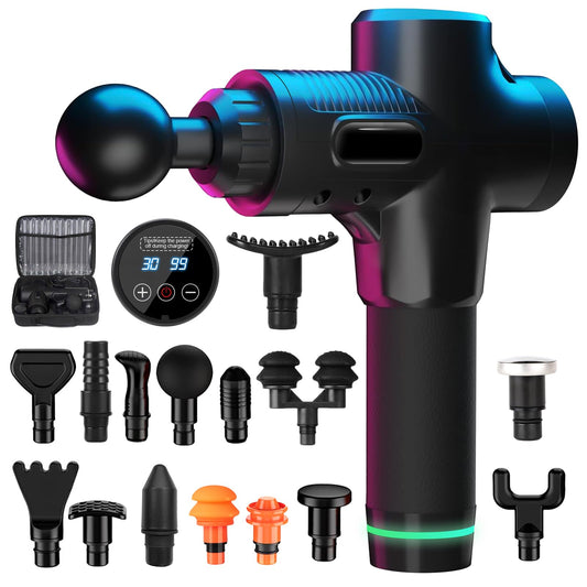 Pistola de Masaje Muscular,4500mAh Pistola Masajeadora,14 Cabezales y 30 Velocidades Ajustables,Masaje Eléctrico de Mano,Masajeador Muscular de Tejido Profundo,Masajeador de Espalda para Hombro,Cuello