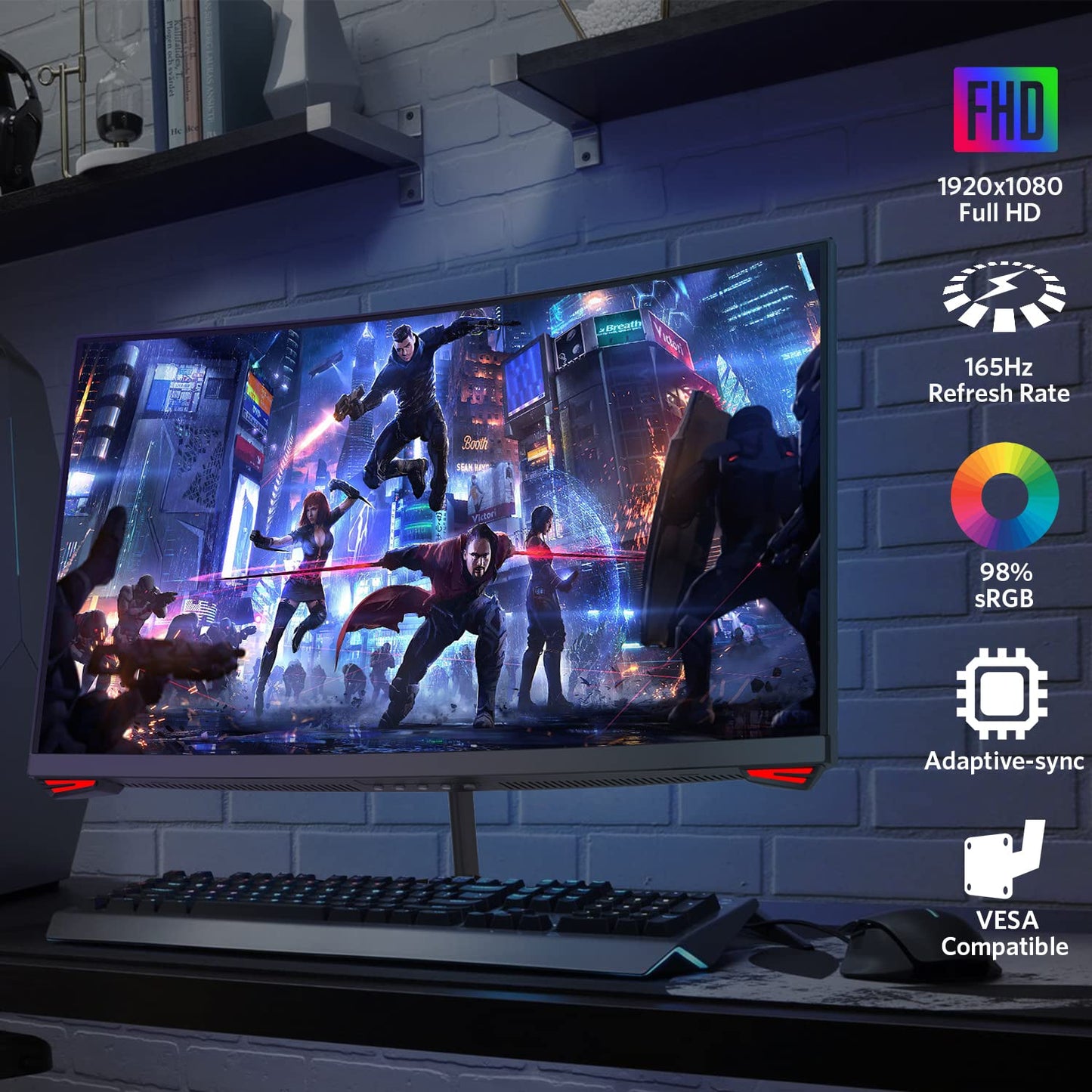 Fiodio Monitor LED Curvado de 24 Pulgadas de 144 Hz Full HD 1080P HDMI VGA, Compatible con Montaje en Pared VESA (Cable DP Incluido), 24H3G