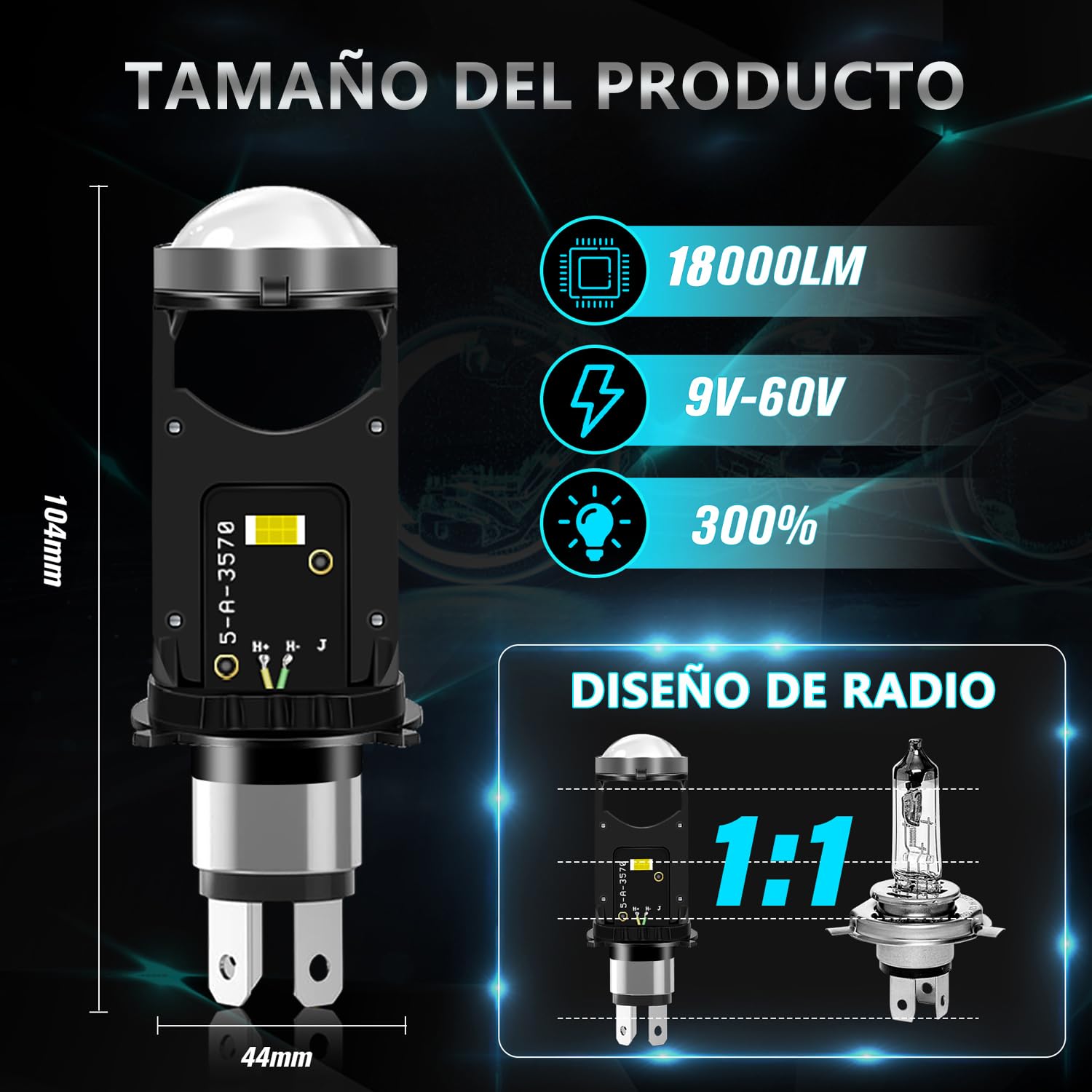 Luces Antiniebla LED para Motocicleta，Faros Led H4 Tipo Lupa Para Moto Luz Altas Y Bajas 65W 18000LM，Apto para motos, coches 1und