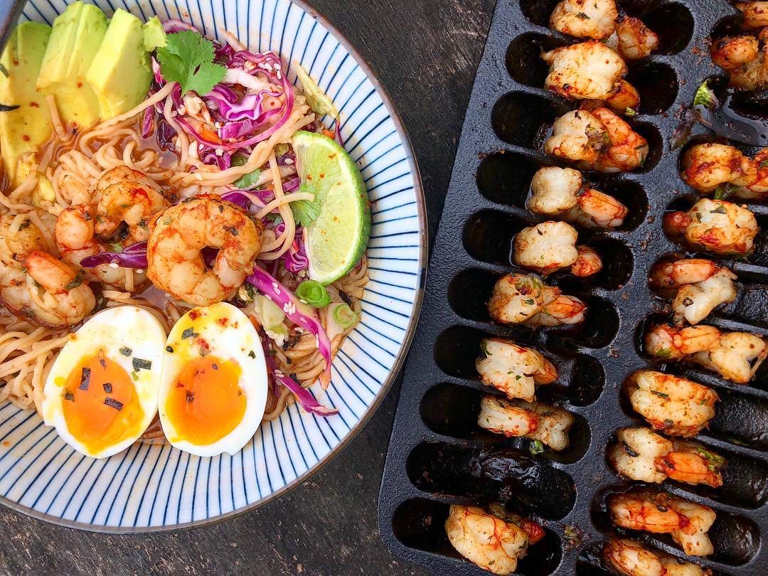 Parrilla y Bandeja para Servir Camarones Outset Negro Hierro Fundido