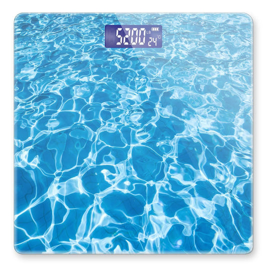 Báscula digital de baño para peso corporal de 400 libras, báscula digital personalizada con visualización retroiluminada, fácil de leer (batería no incluida), ondulación de agua azul