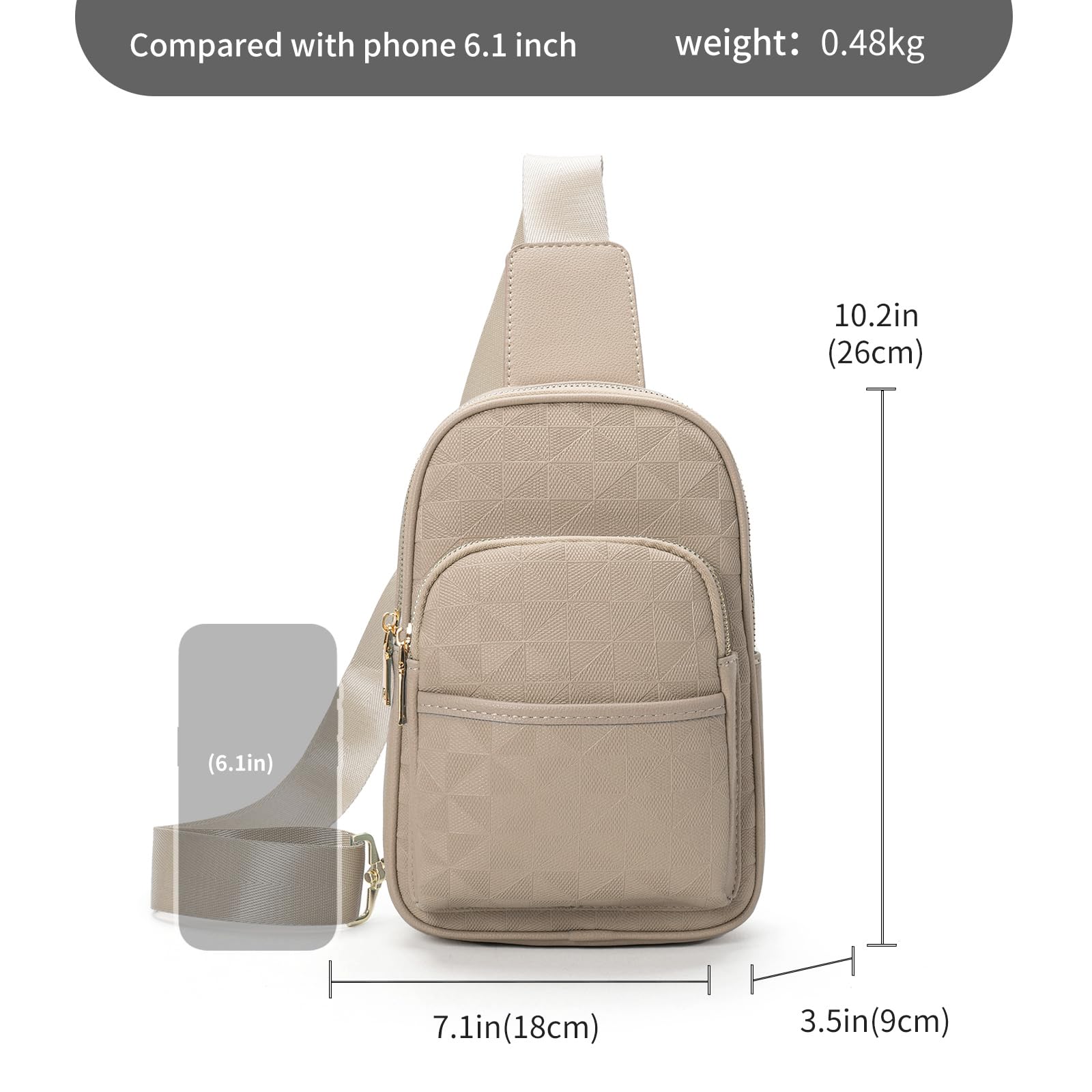 anck Riñonera bandolera para mujer, bolso bandolera para mujer, bolso pequeño en el pecho, riñonera a cuadros para mujer diseñador, 996-G-YH-Khaki, Estilo casual, moda relajada