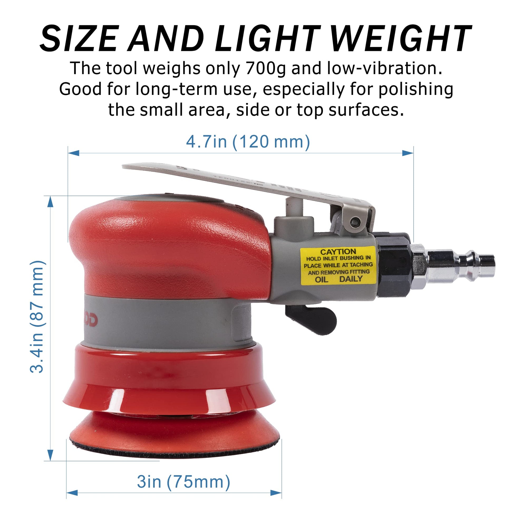 Lijadora orbital aleatoria neumática Lijadora de palma ligera de 7,6 cm (3/32 pulgadas) de diámetro órbita de 12000 RPM con almohadilla de respaldo adicional y 12 piezas de papel de lija