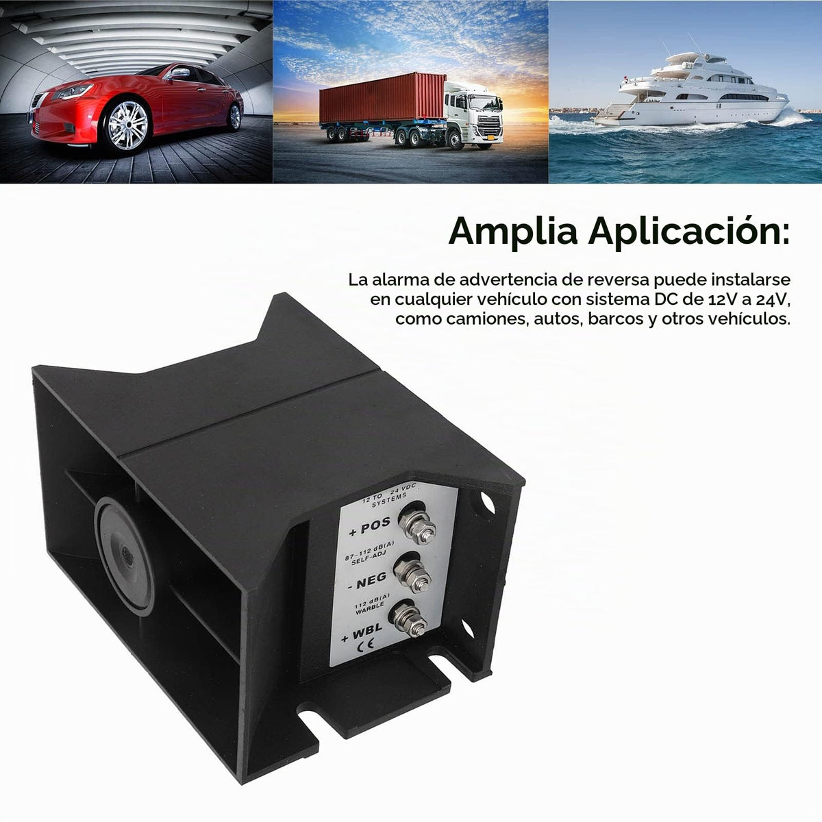Alarma de Marcha Atrás para Automóviles y Camiones 112 dB 20 W 12 V-24 V