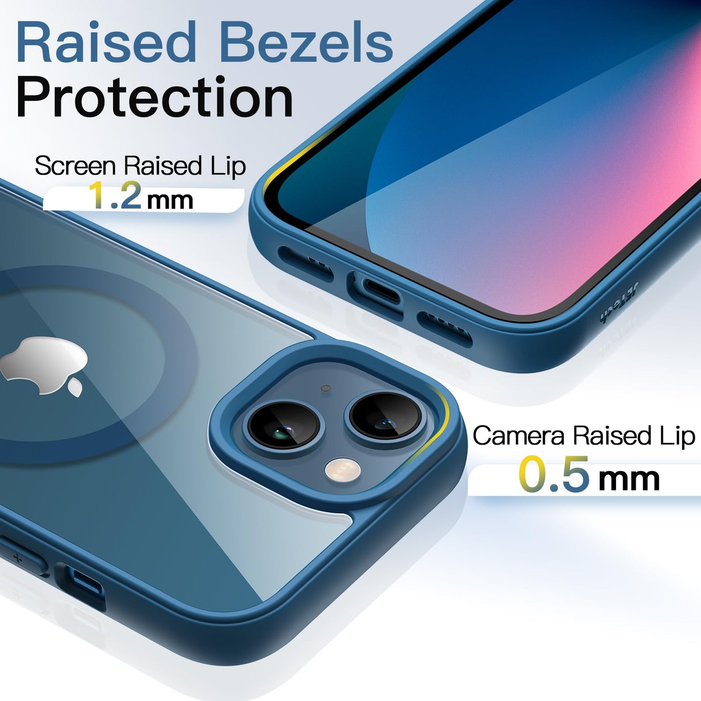 JETech Funda Magnética para iPhone 13 Mini 5.4 Pulgadas Compatible con MagSafe, Carcasa Antigolpes, Marco de TPU Mate Color Sólido, Anti-Arañazos Respaldo Transparente (Azul)