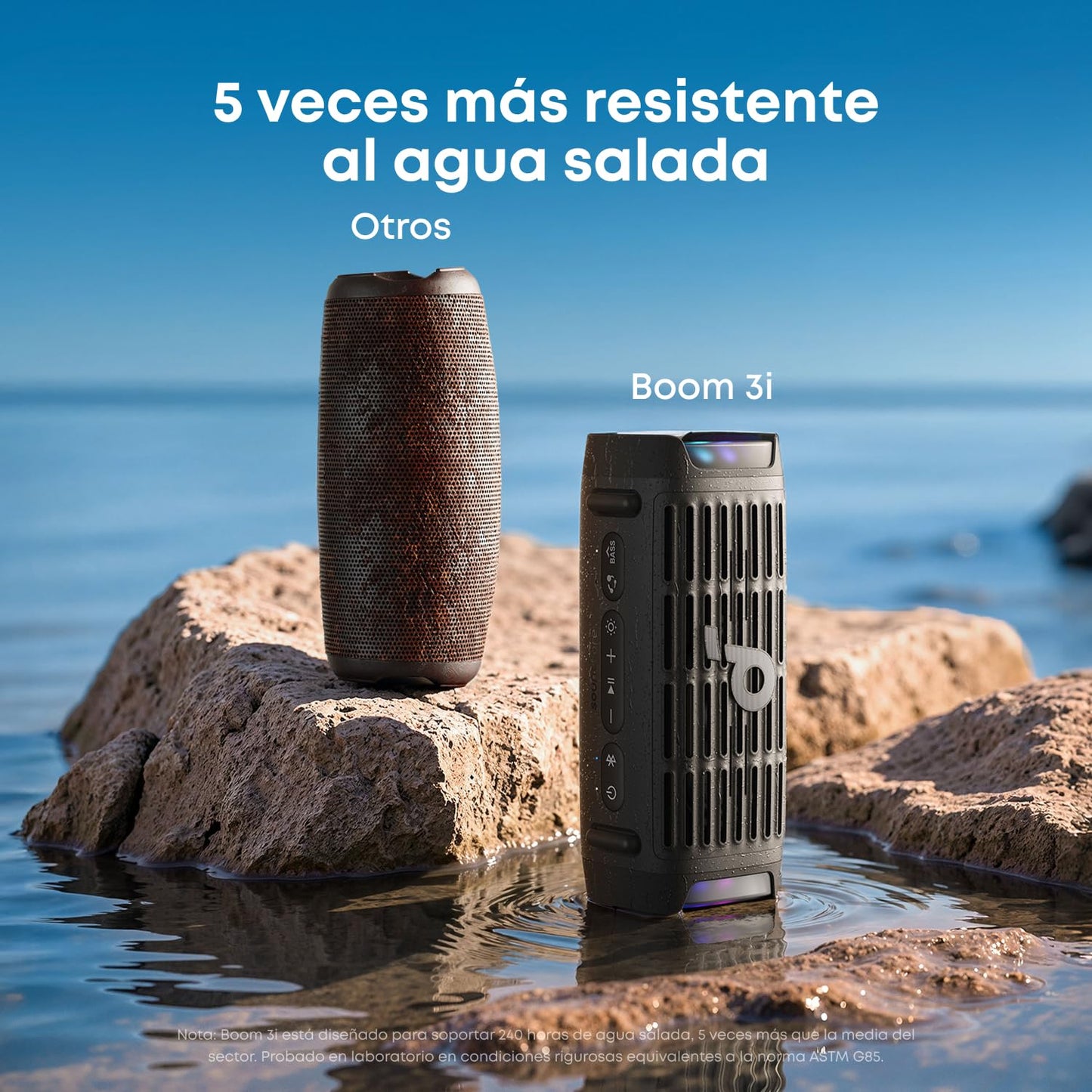 Soundcore by Anker Boom 3i Bocina Bluetooth Portatil 16h Batería, 50W Potencia, IP68 Flotante Resistente Agua Salada, BassUp 2.0, Bluetooth 5.3, TWS — Ideal para Pesca, Camping y Exteriores