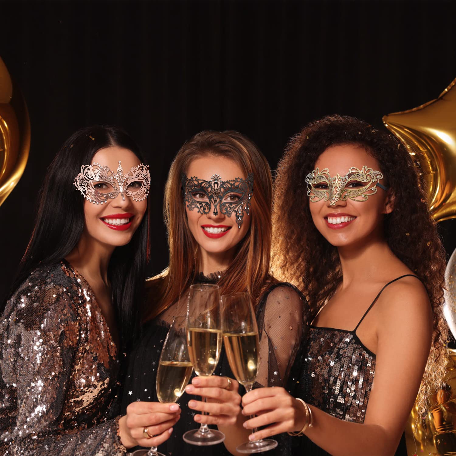 Máscaras Venecianas de Corona Negro para Disfraces de Mardi Gras