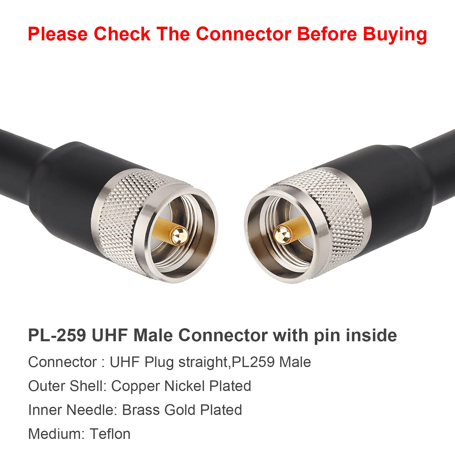 XRDS - Cable coaxial RF KMR 400 UHF - Cable coaxial UHF PL-259 UHF macho - Cable coaxial de baja pérdida de 50 ohmios para radio HAM y CB, medidor SWR, analizador de antena, carga simulada