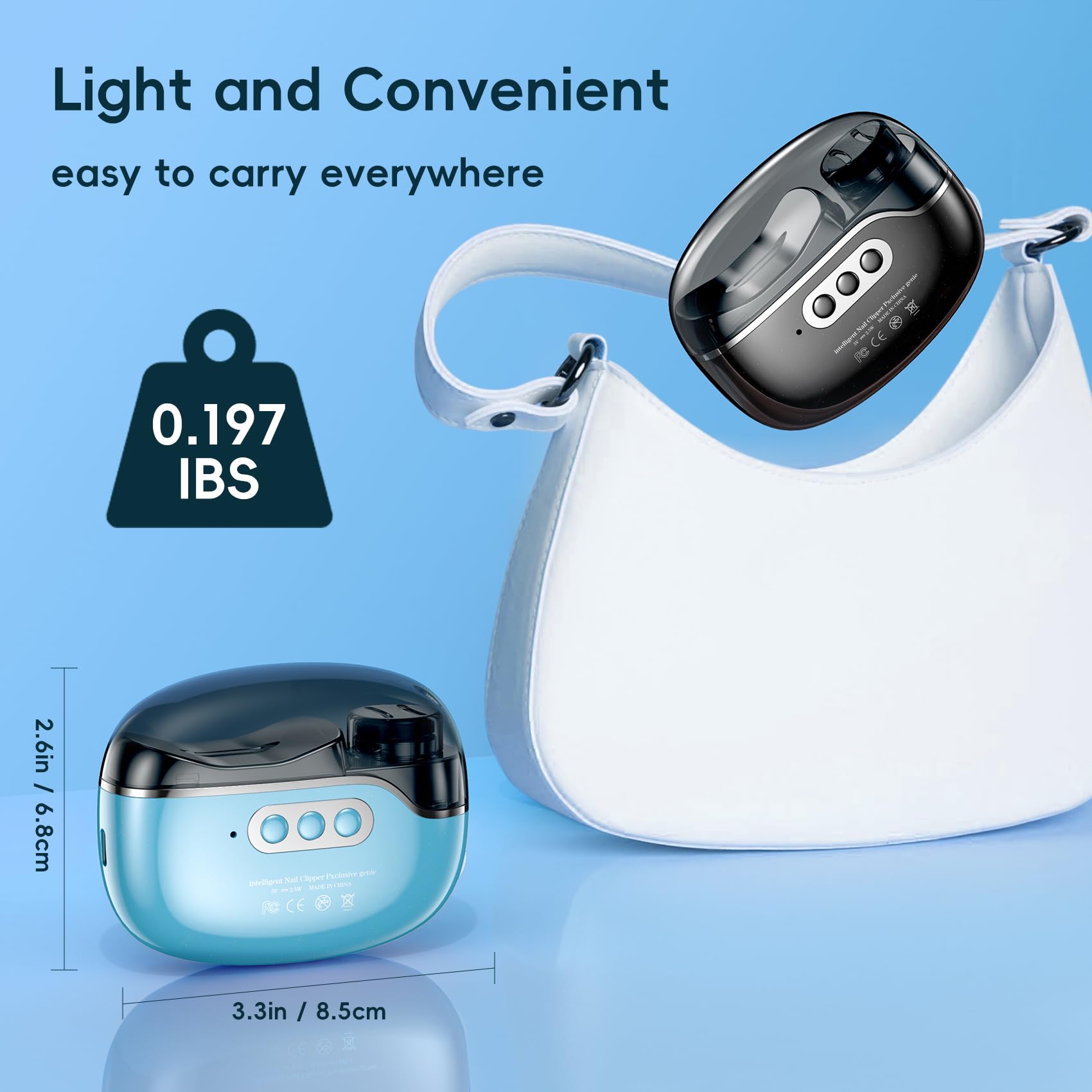Blissleaf Cortaúñas eléctrico, lima de uñas eléctrica segura y fácil de usar, kit de cortaúñas para bebés y niños pequeños, con luz LED y estuche (azul)