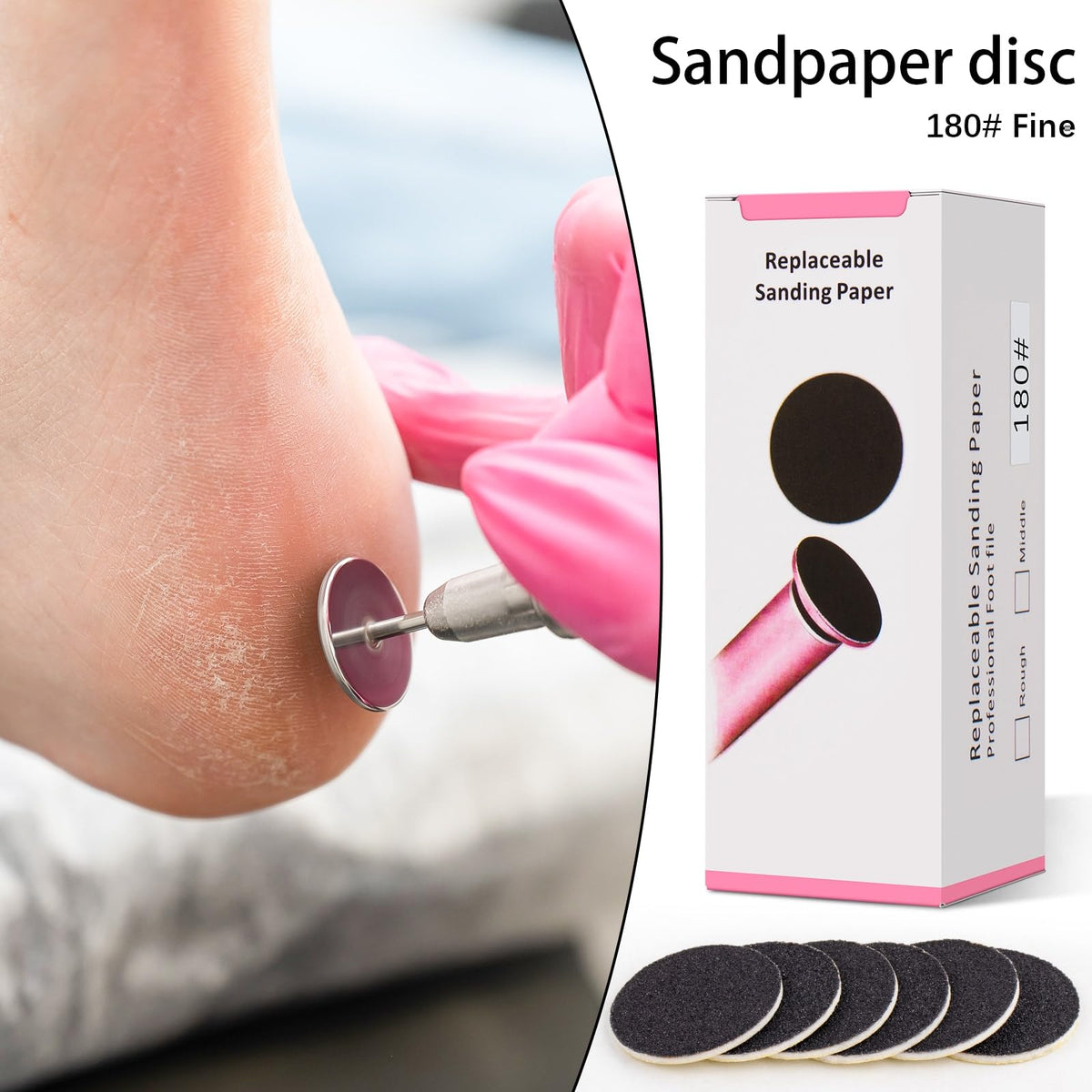 Difenni - Disco de lija con broca de metal para uñas, disco de lija de pedicura, 100 discos de papel de lija de 25 mm, grano #180 para pedicura (negro)