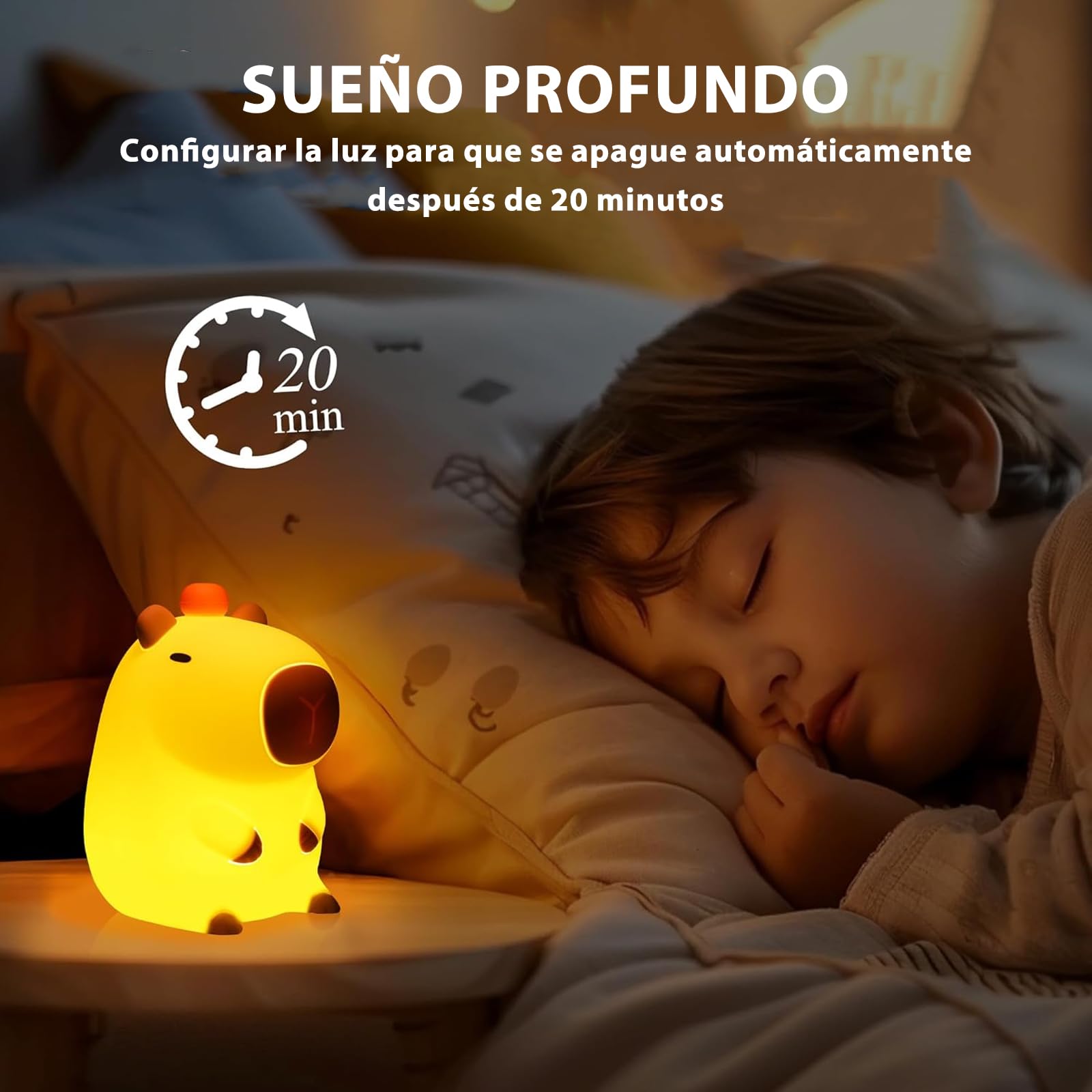 Lámpara Nocturna Capybara Multicolor Táctil Regulable para Niños