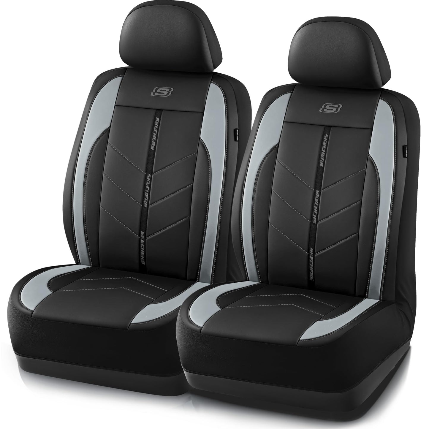 Skechers Fundas de asiento de coche, lujosas fundas de asiento de cuero sintético, protector de asiento de coche impermeable antideslizante para asientos delanteros, accesorios de coche compatibles