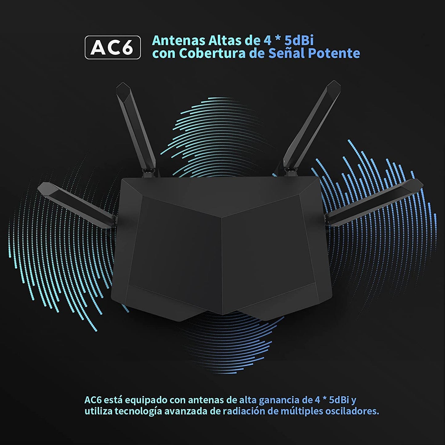 Tenda AC6 WiFi Router Inalámbrico Inteligente, Enrutador AC1200, Doble Banda de 2.4G y 5G, 4 Antenas Externas de 6dBi, MU-MIMO, Beamforming, Ahorro de Energía, Configuración Fácil, Negro
