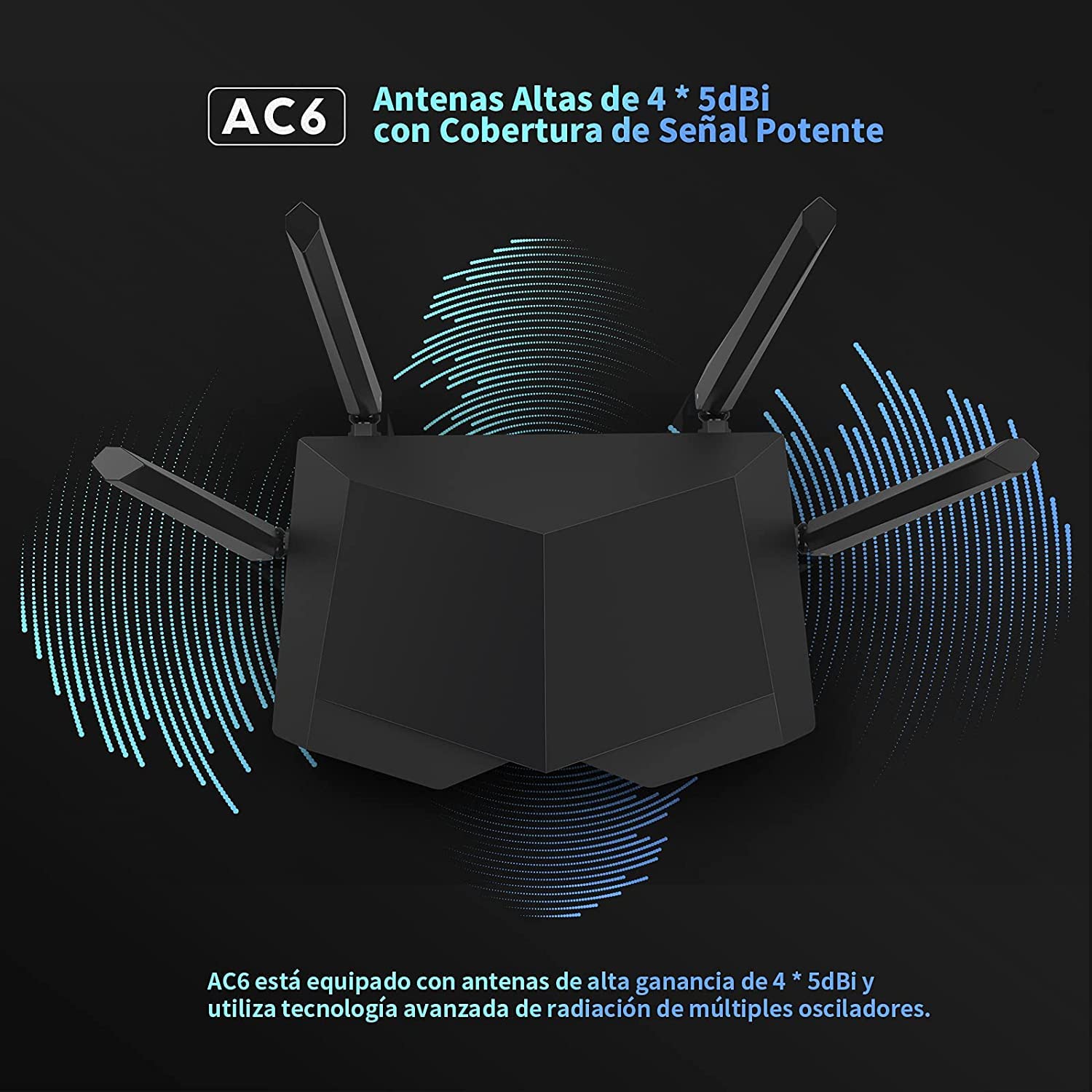 Router WiFi Tenda Negro AC1200 Doble Banda con 4 Antenas Externas