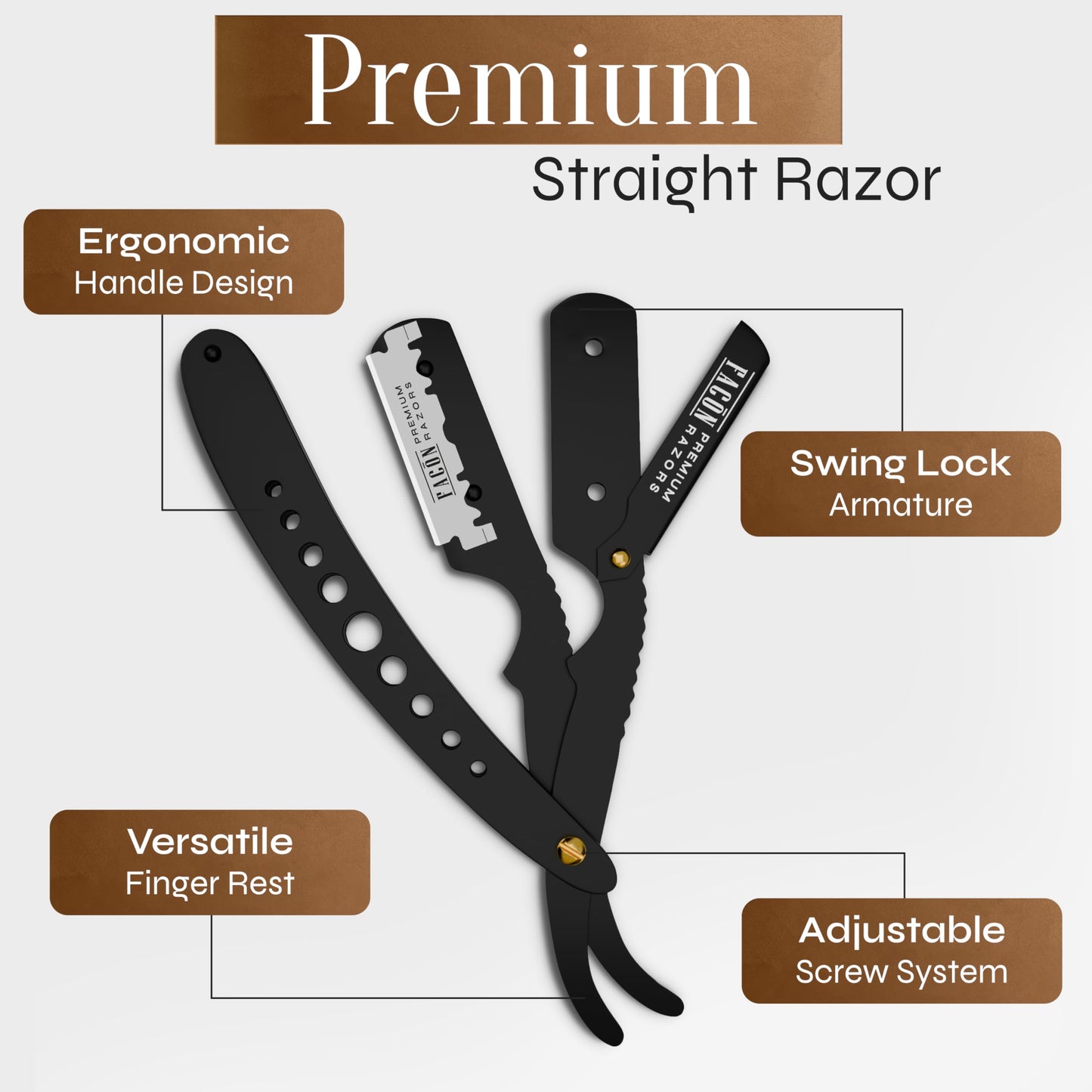 100 BLADES + Facón Professional Classic Straight Edge Barber Razor - Salon Quality Cut Throat Shavette
