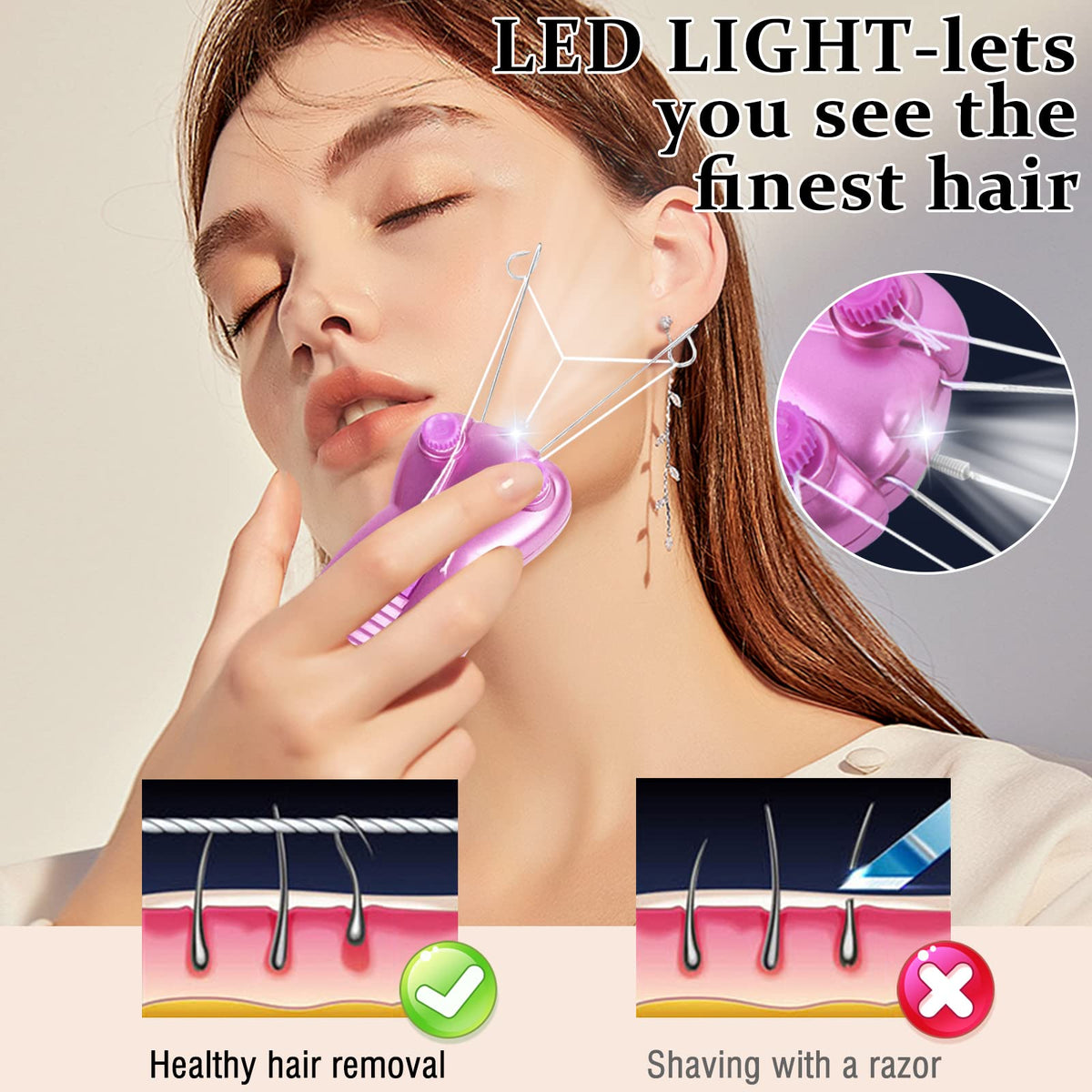 ECVISION Electric Shaver Ladies Epilator Facial Hair Epilator Facial Hair Remover Pull Faces Delicate Beauty Epilator Pull Face Device Depilation (Pink)
